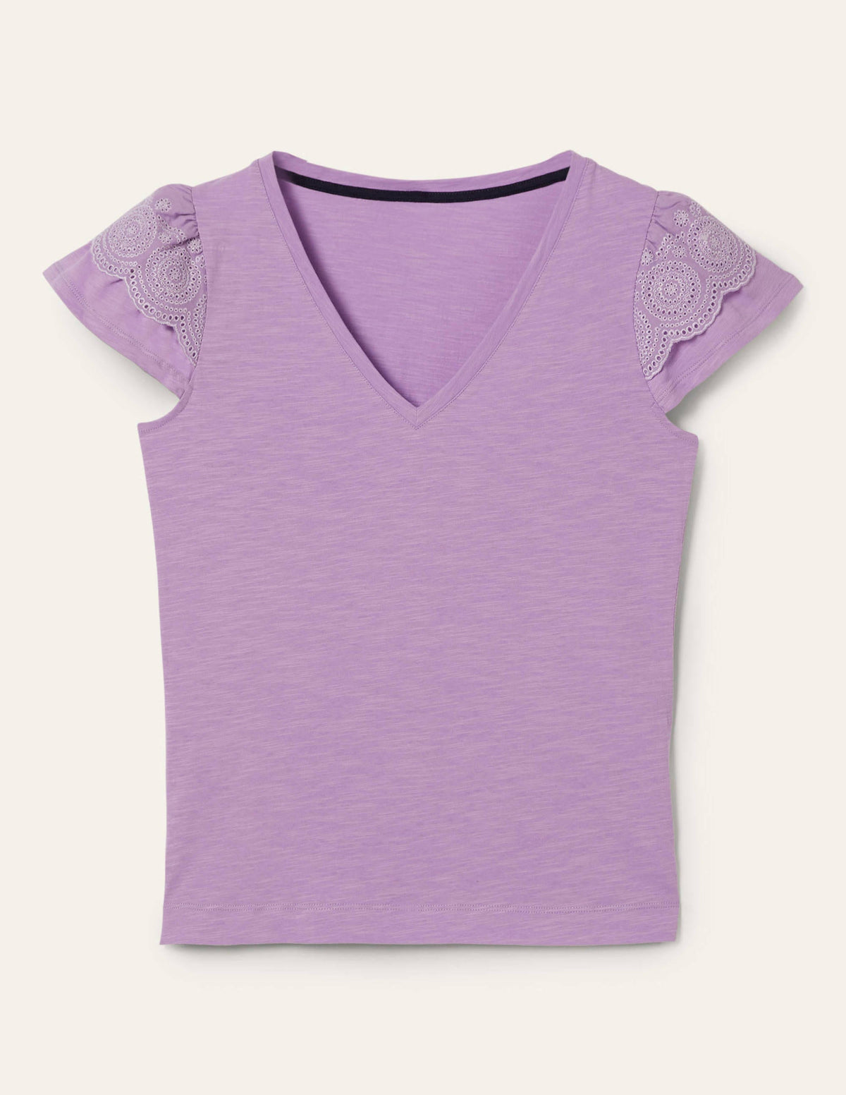 Baumwoll-T-Shirt mit V-Ausschnitt und Lockstickerei-Afrikanisches Violett - Image 6