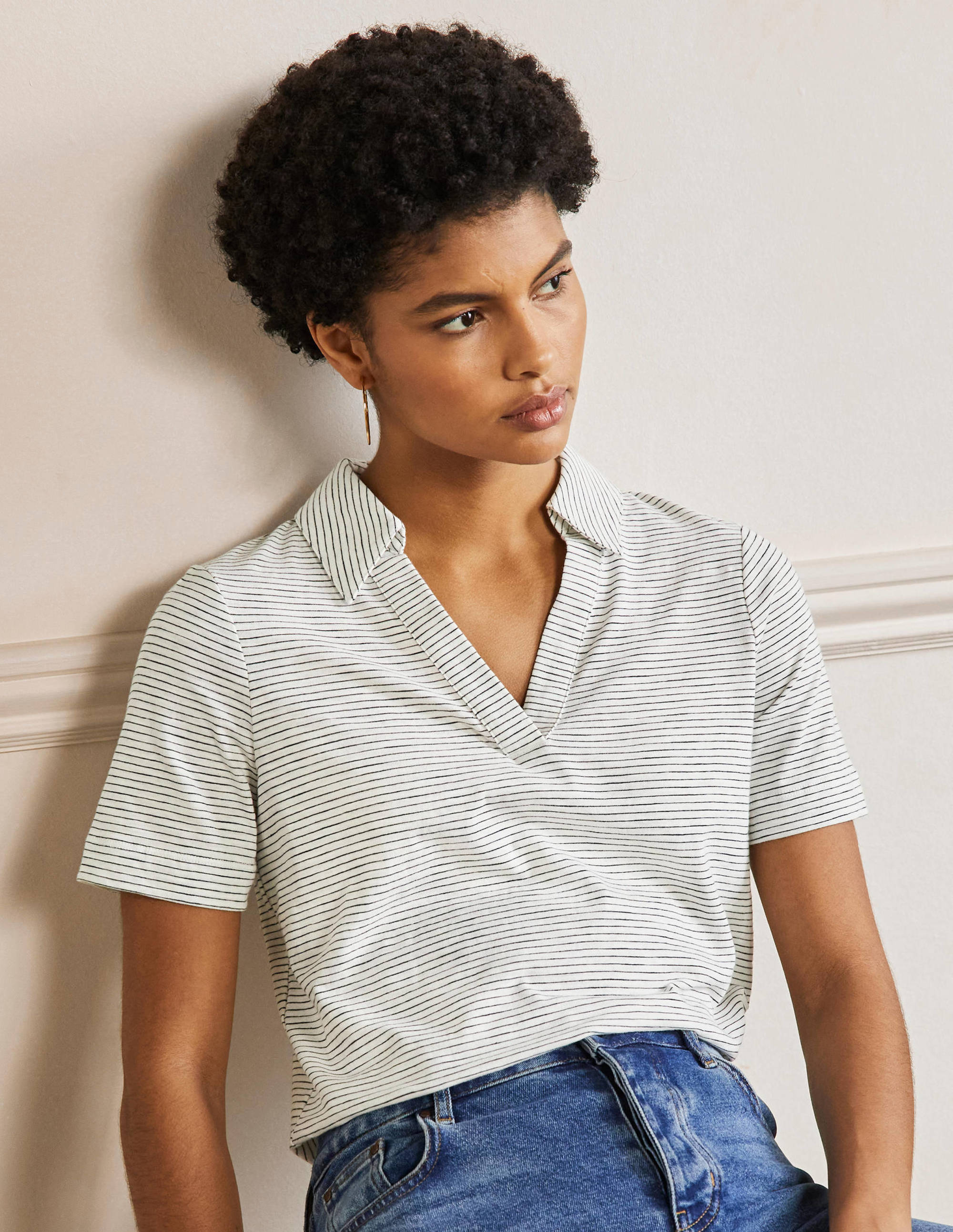 Polo en coton-Rayé ivoire/bleu marine - Image 1