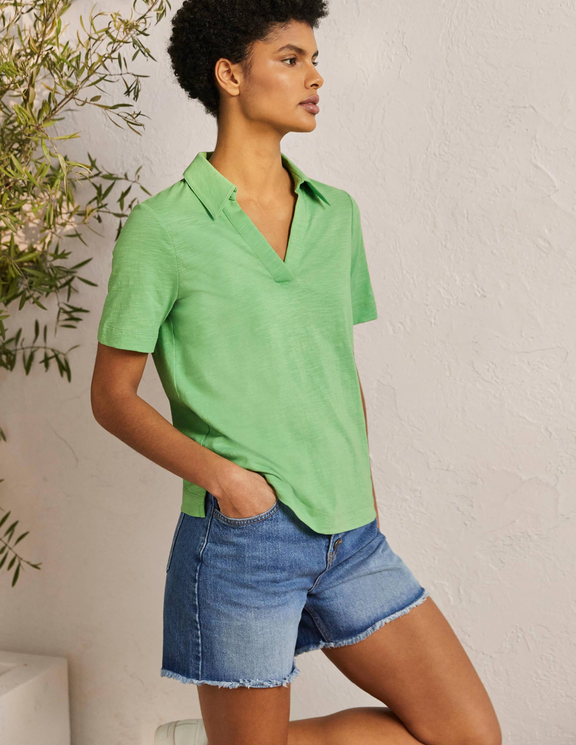 Cotton Polo Top-Zephyr Green-4