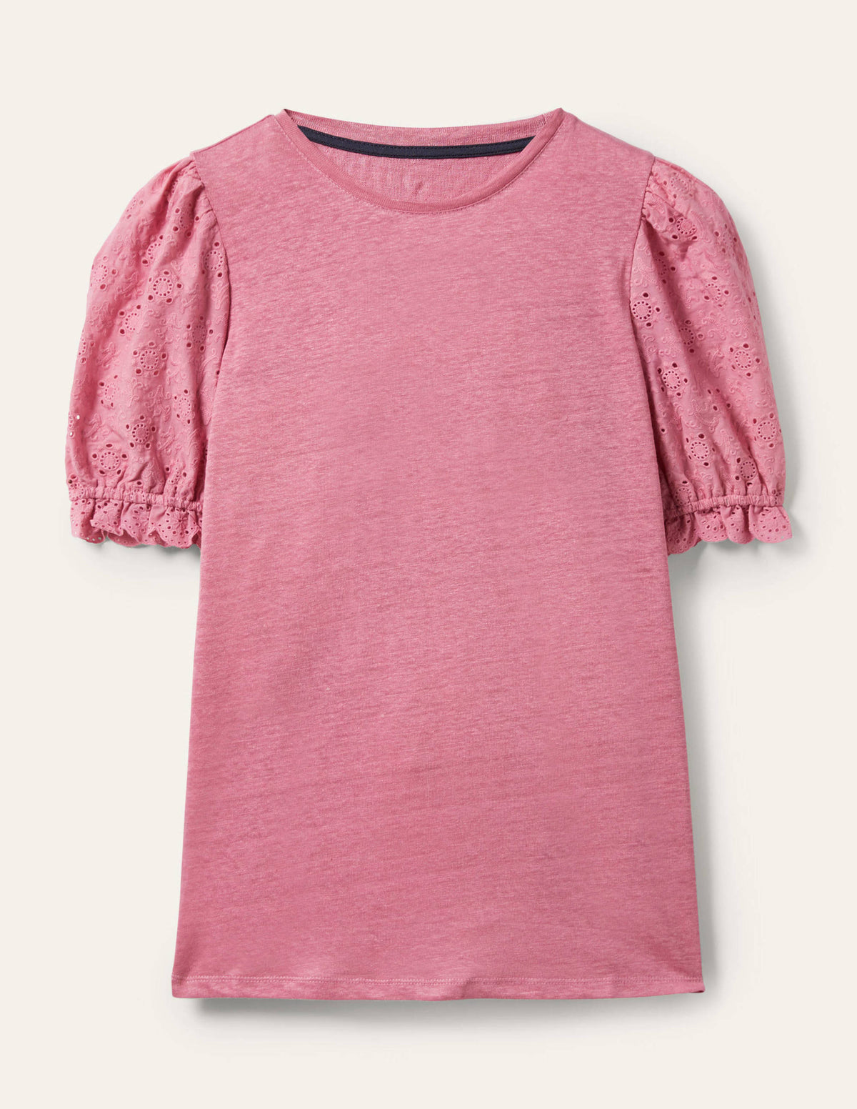 T-shirt en lin avec manches à broderie anglaise-Rose bouquet - Image 5