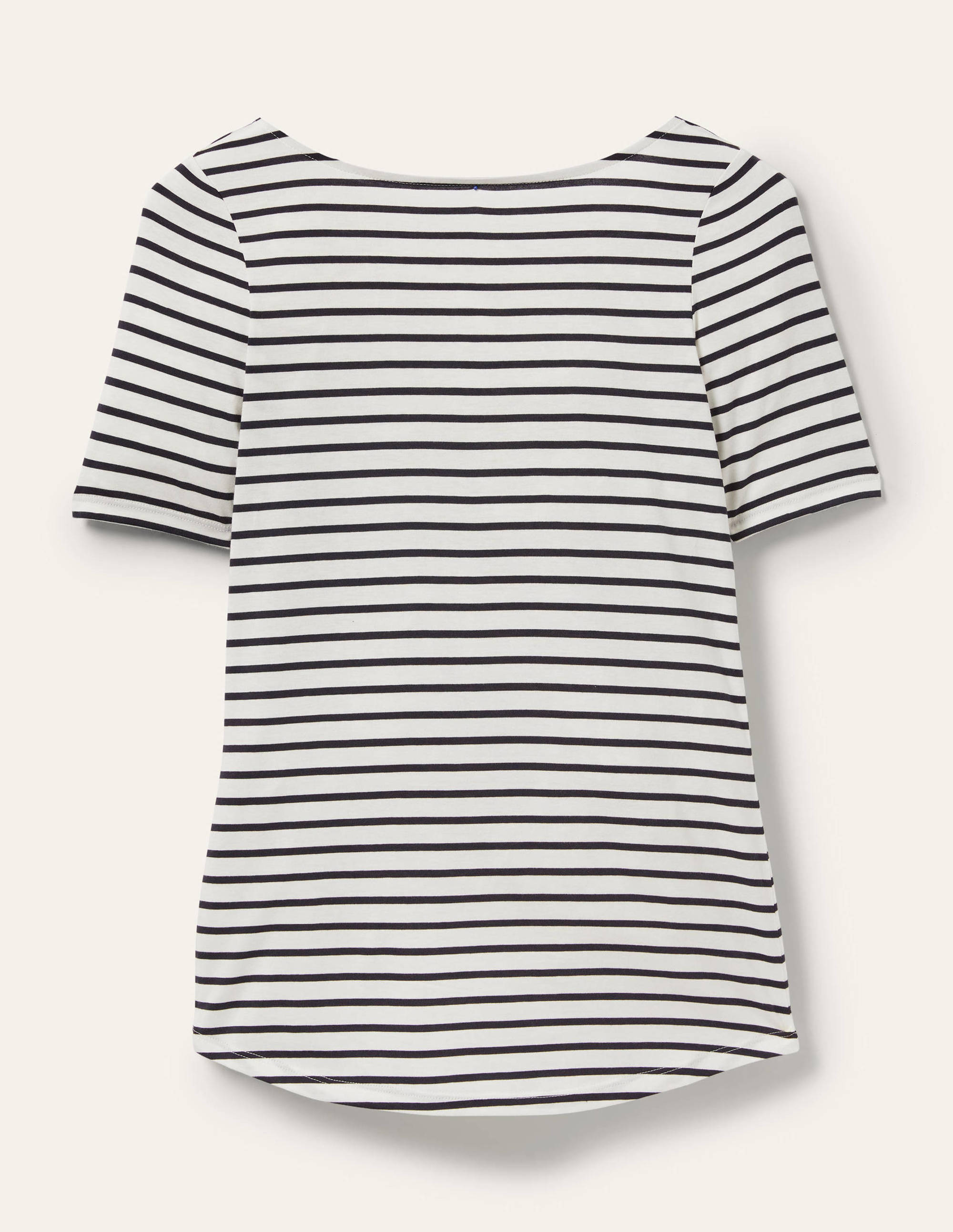 Superweiches T-Shirt mit rundem Rückenausschnitt-Naturweiß/Navy, Gestreift - Image 5