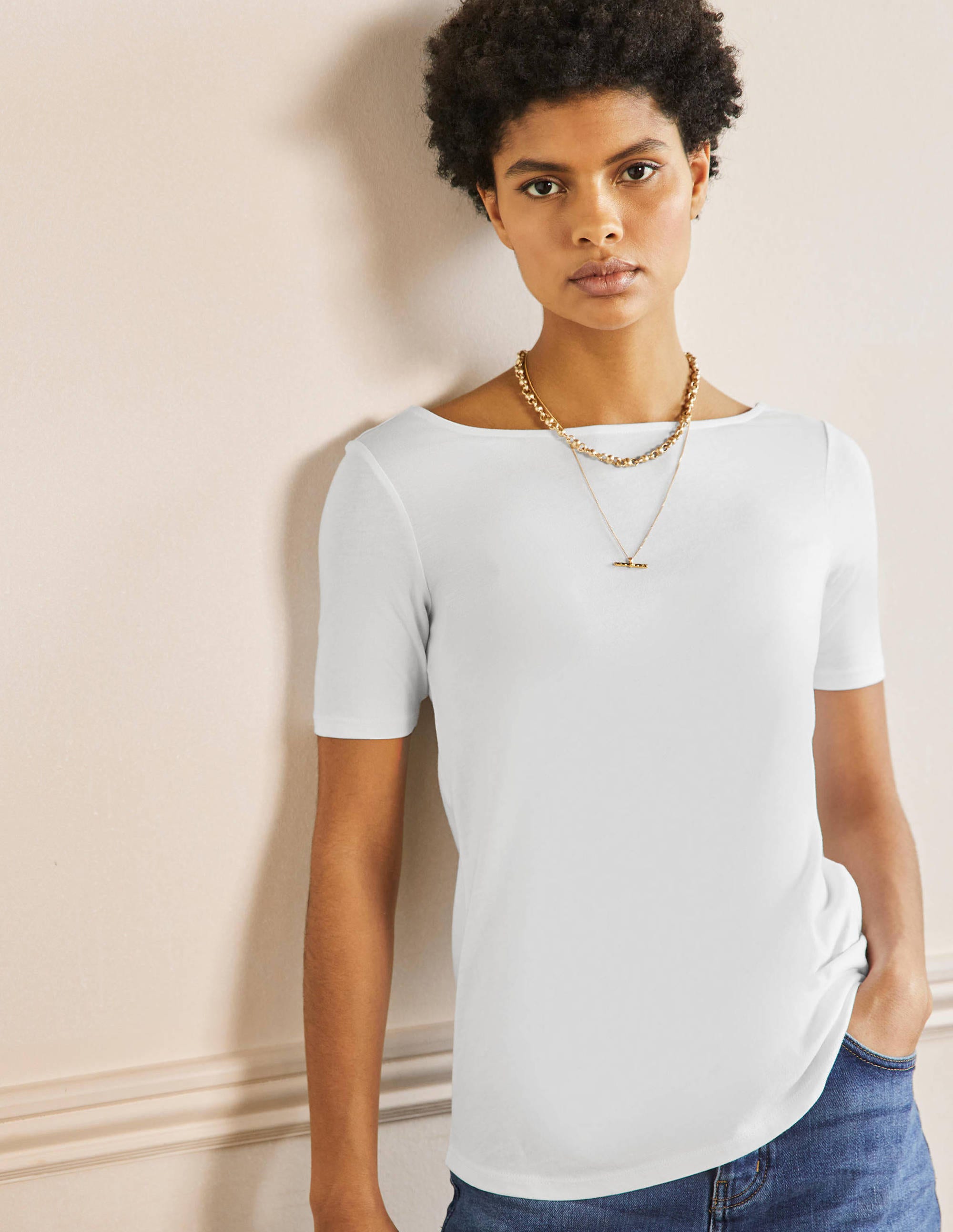 Superweiches T-Shirt mit rundem Rückenausschnitt-Weiß - Image 1