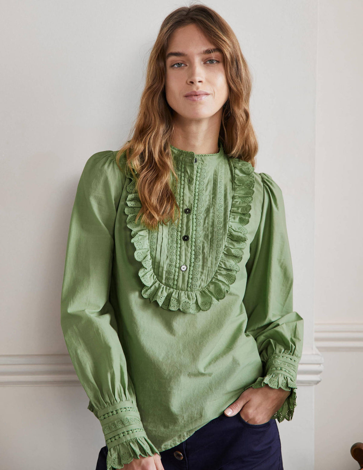 Frilly Popover Blouse-Basil-1
