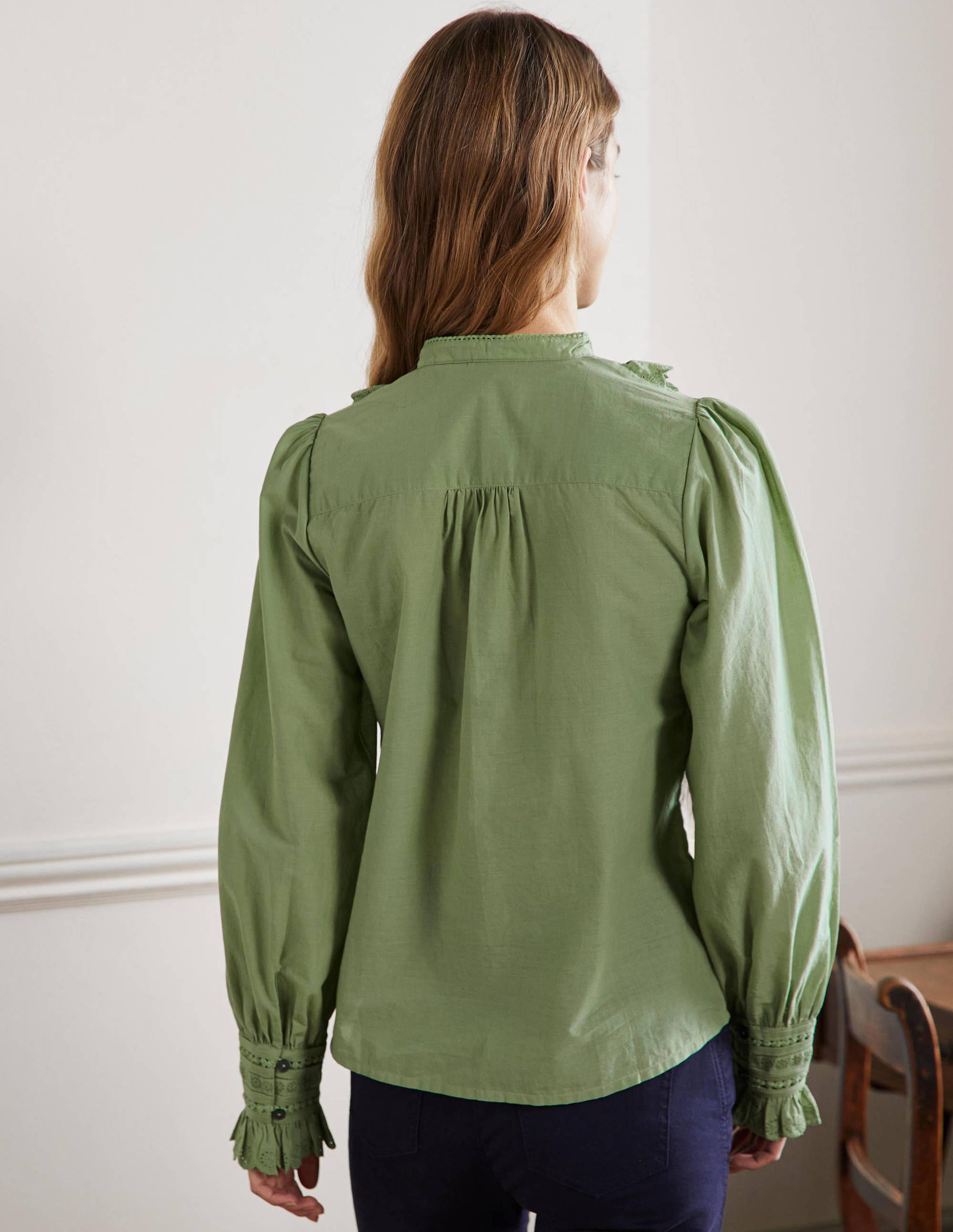 Frilly Popover Blouse-Basil - Image 3