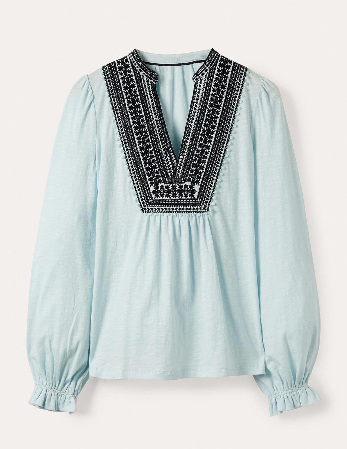Embroidered Notch Neck Top-Dawn Sky, Embroidered-5