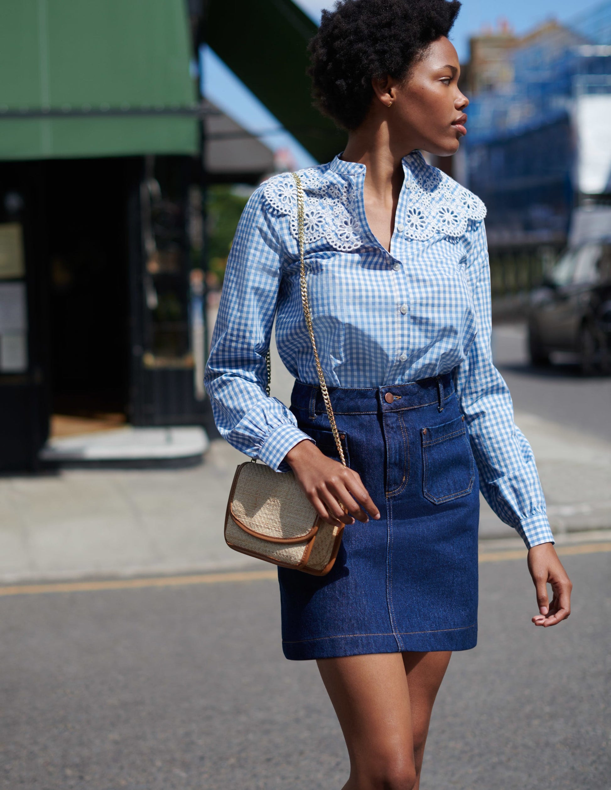 Chemise à col broderie anglaise-Bleu, vichy-6