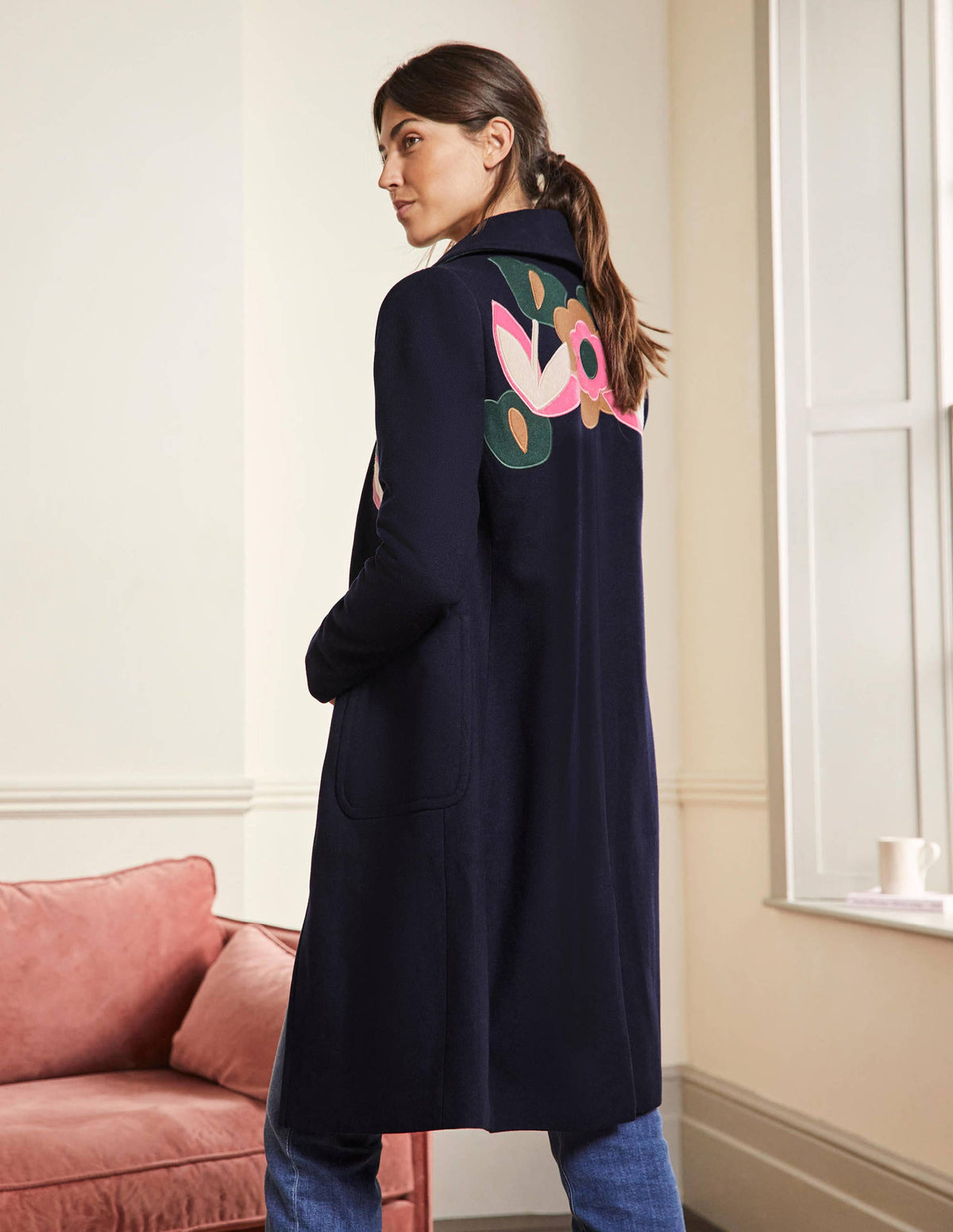 Amelia Wollmantel mit Applikation-Marineblau - Image 3