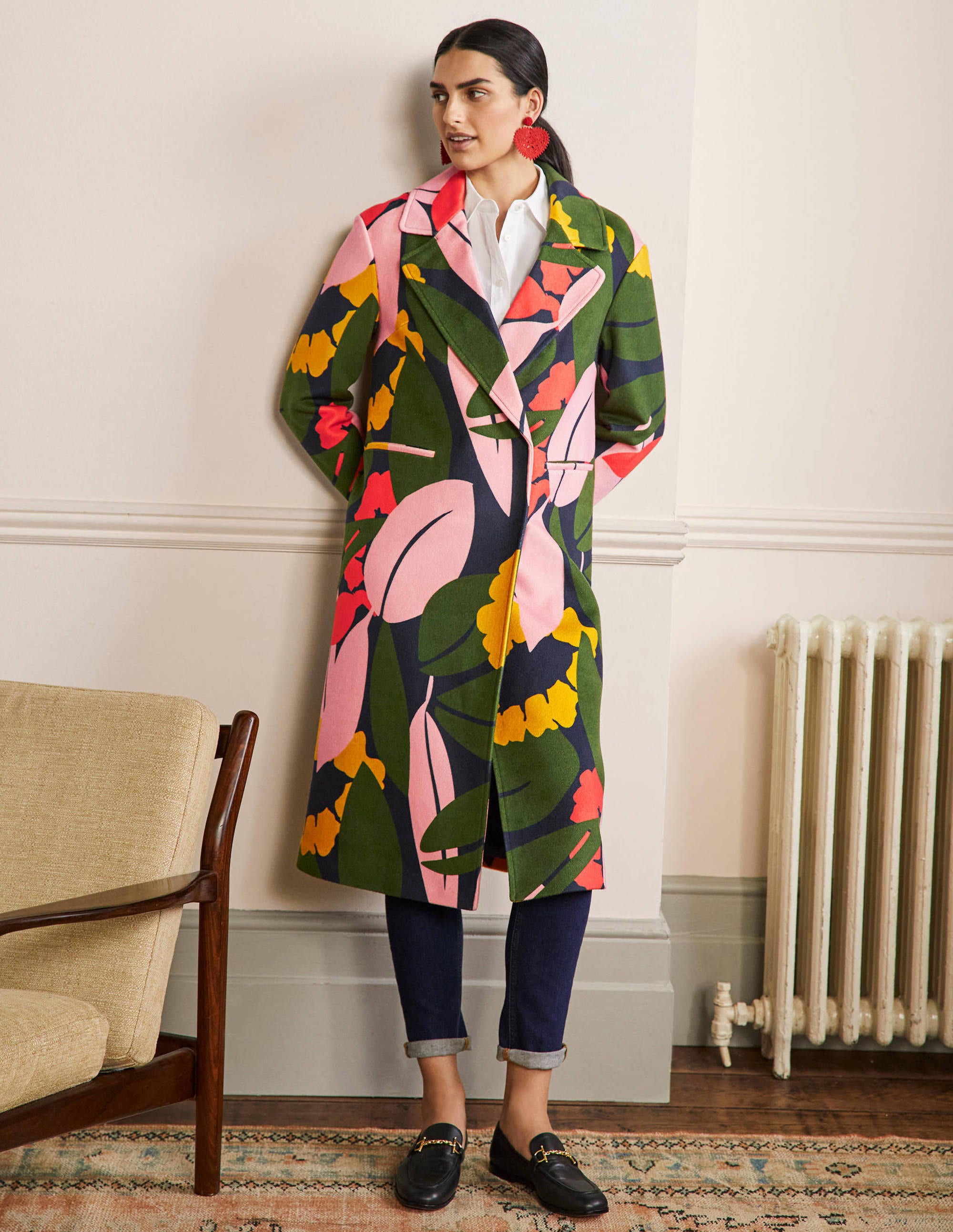 Manteau Constance en laine imprimée-Bleu marine foncé, motif Abstract Bloom - Image 4