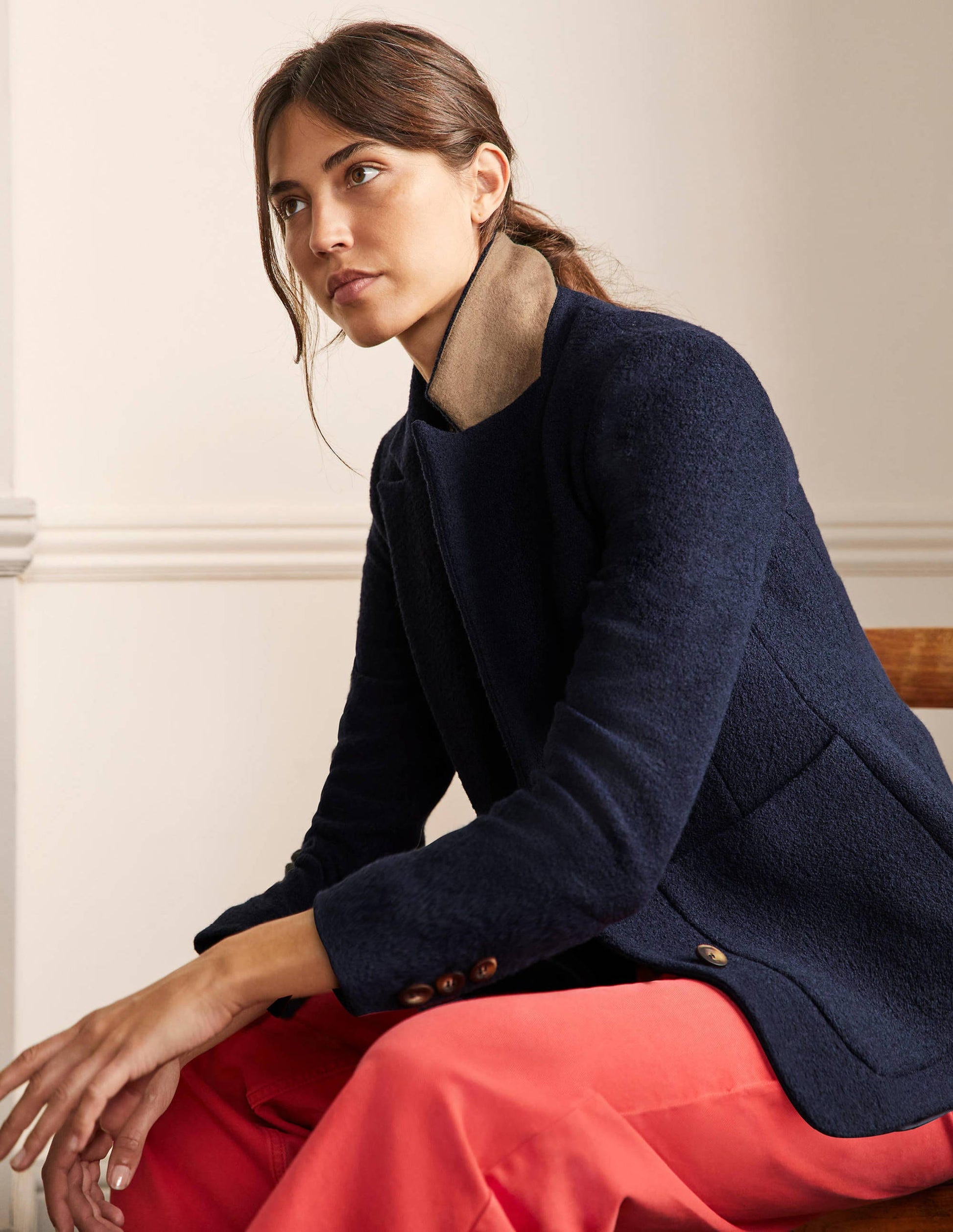 Bella Strukturierter Blazer aus Wolle-Marineblau-4