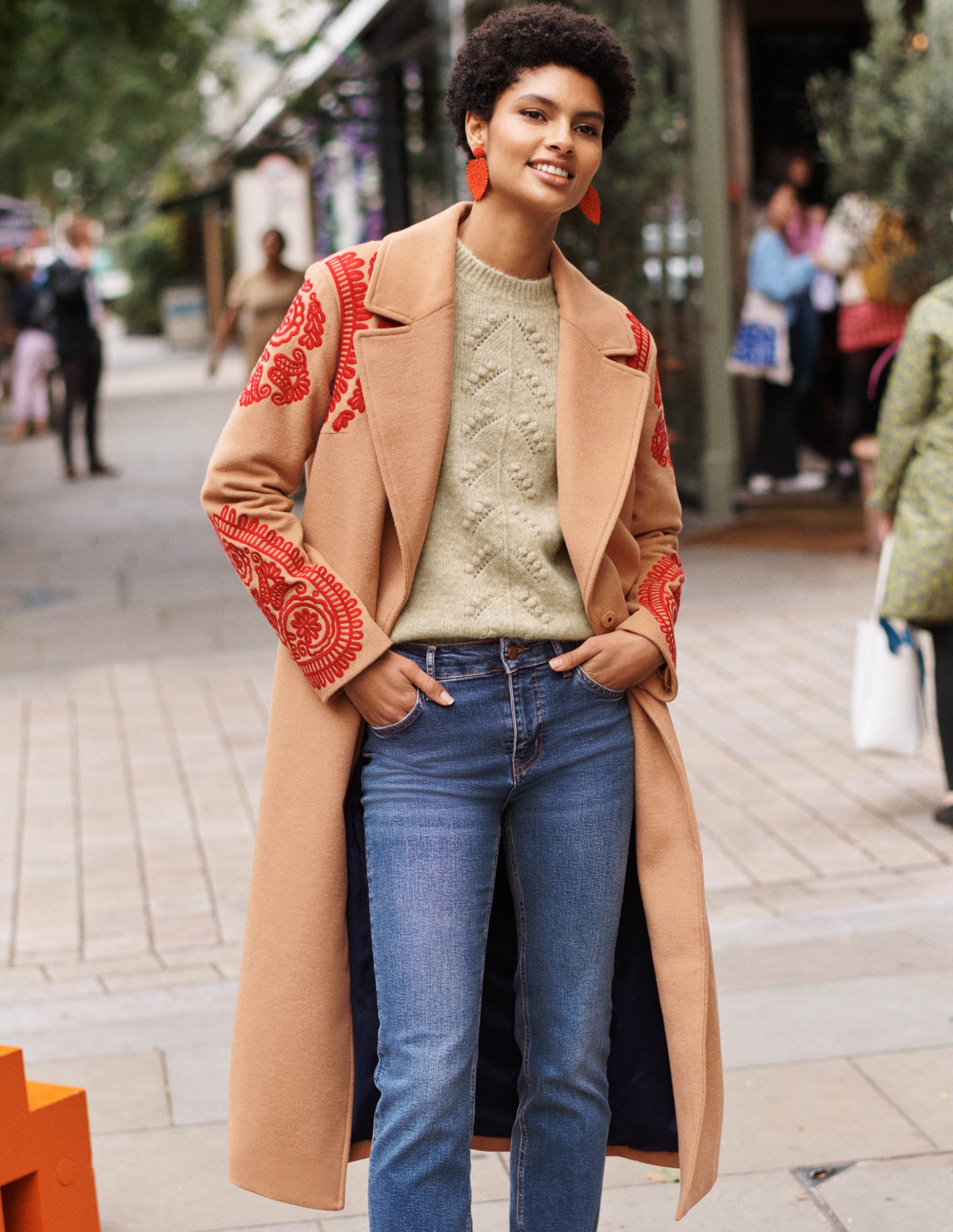 Cecily Embroidered Wool Coat-Oatmeal/Camel Marl - Image 7