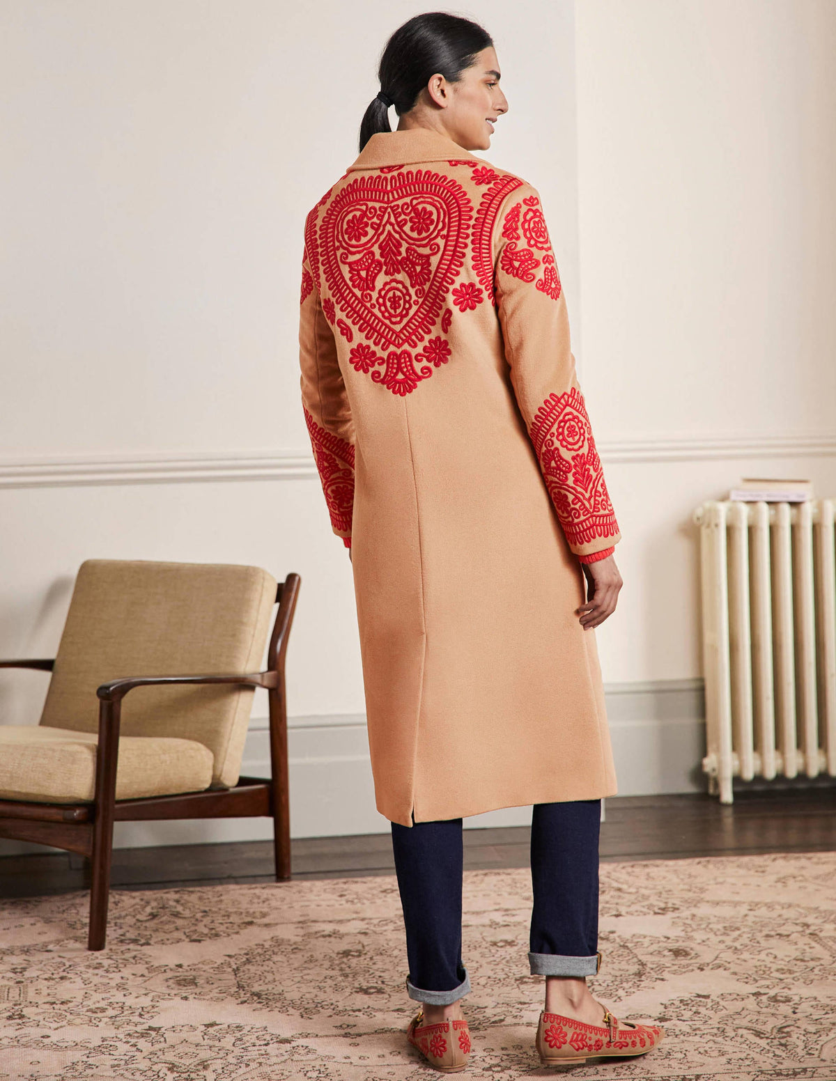 Cecily Embroidered Wool Coat-Oatmeal/Camel Marl - Image 3