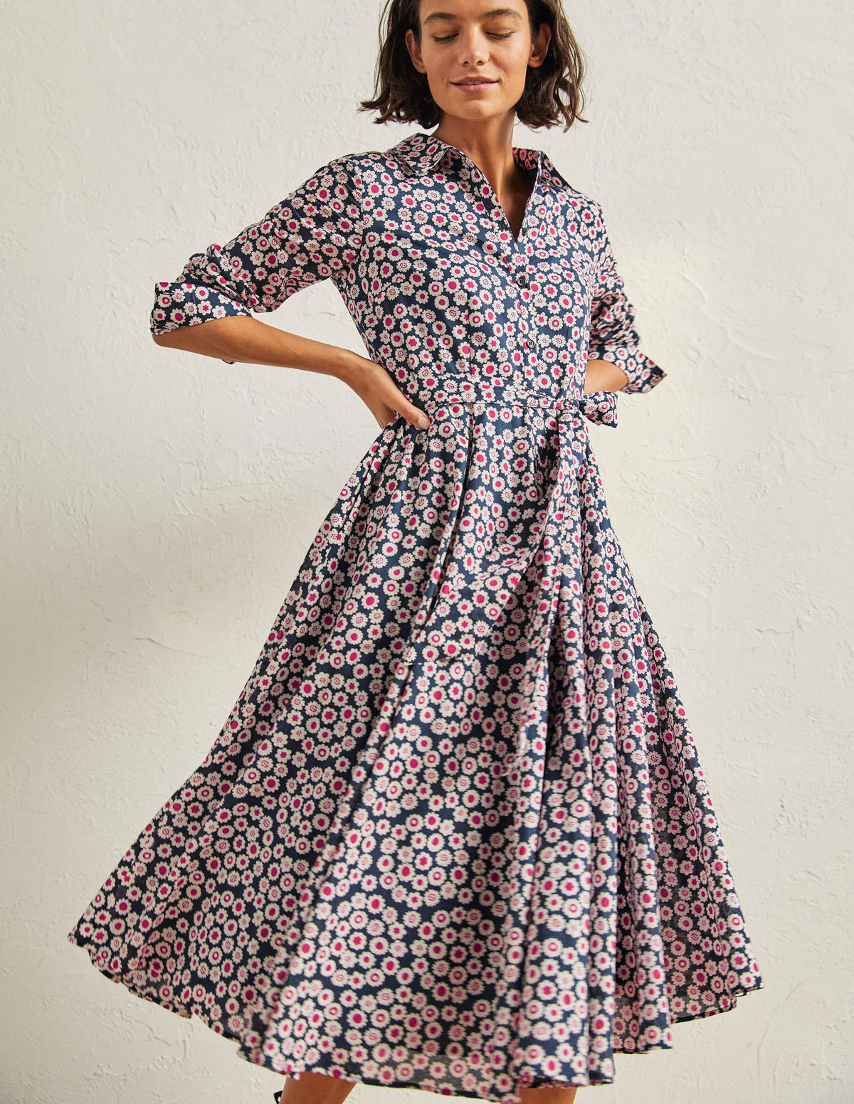 Kitty Midi-Hemdblusenkleid-Französisches Navy, Filigranes Wirbelmuster - Image 1