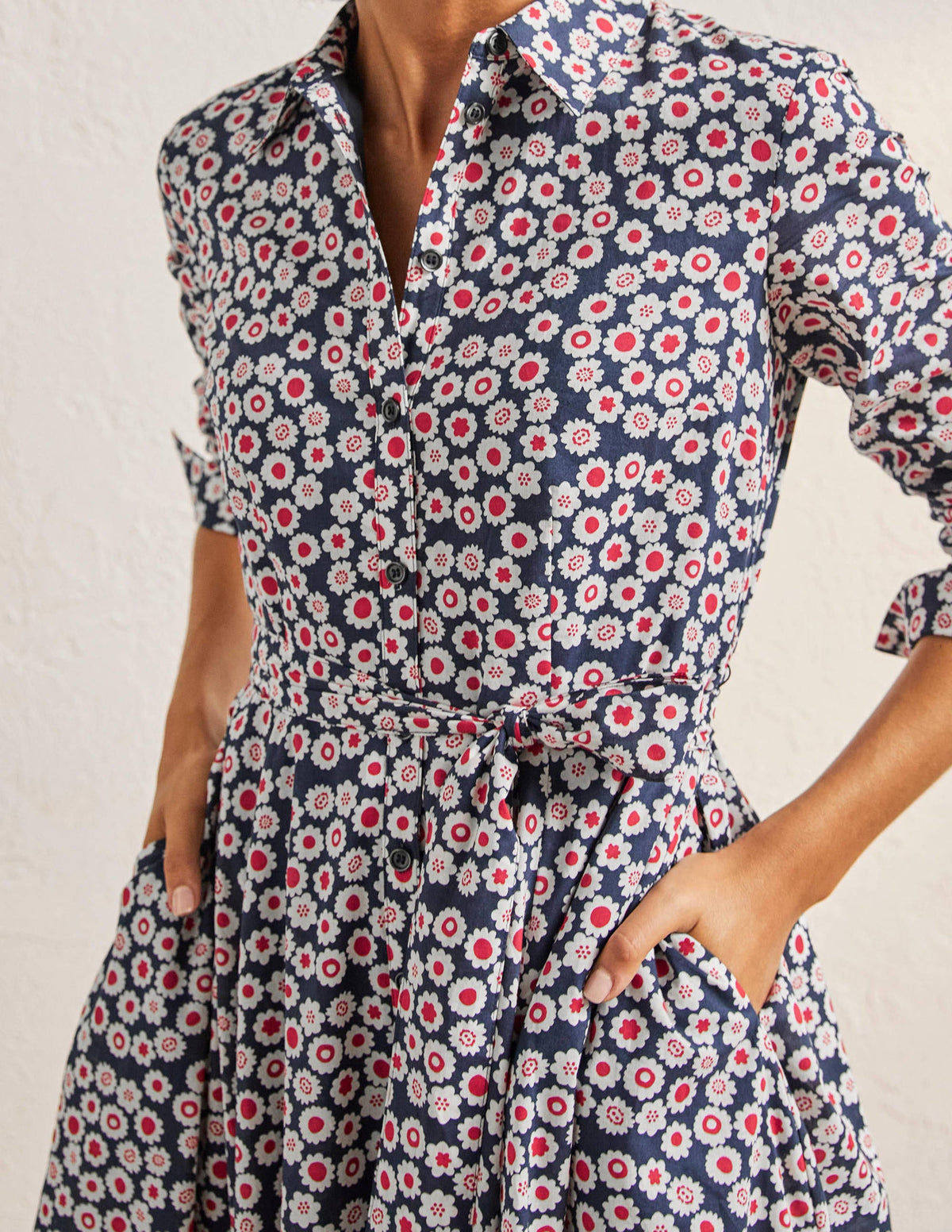 Kitty Midi-Hemdblusenkleid-Französisches Navy, Filigranes Wirbelmuster - Image 2