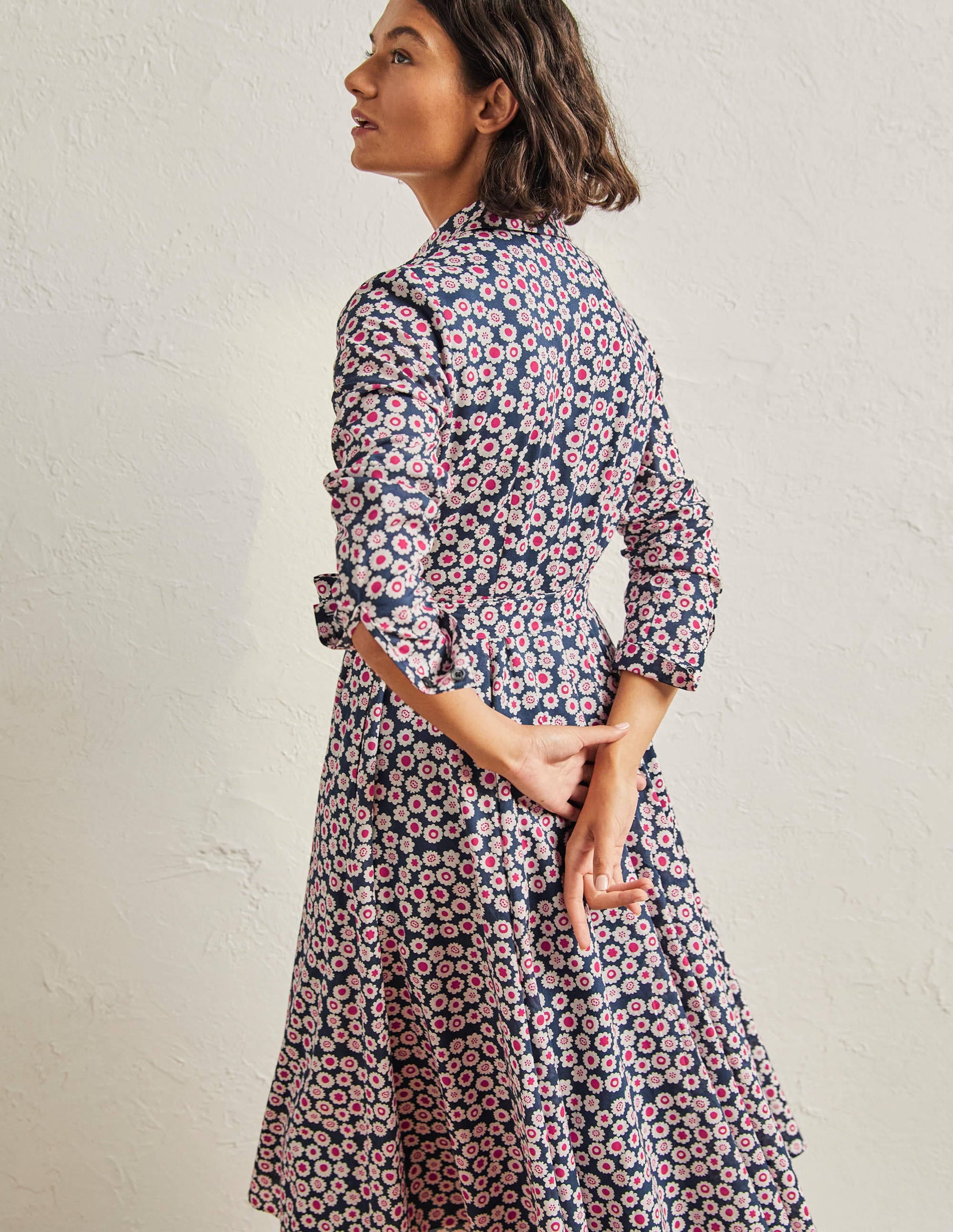 Kitty Midi-Hemdblusenkleid-Französisches Navy, Filigranes Wirbelmuster - Image 3