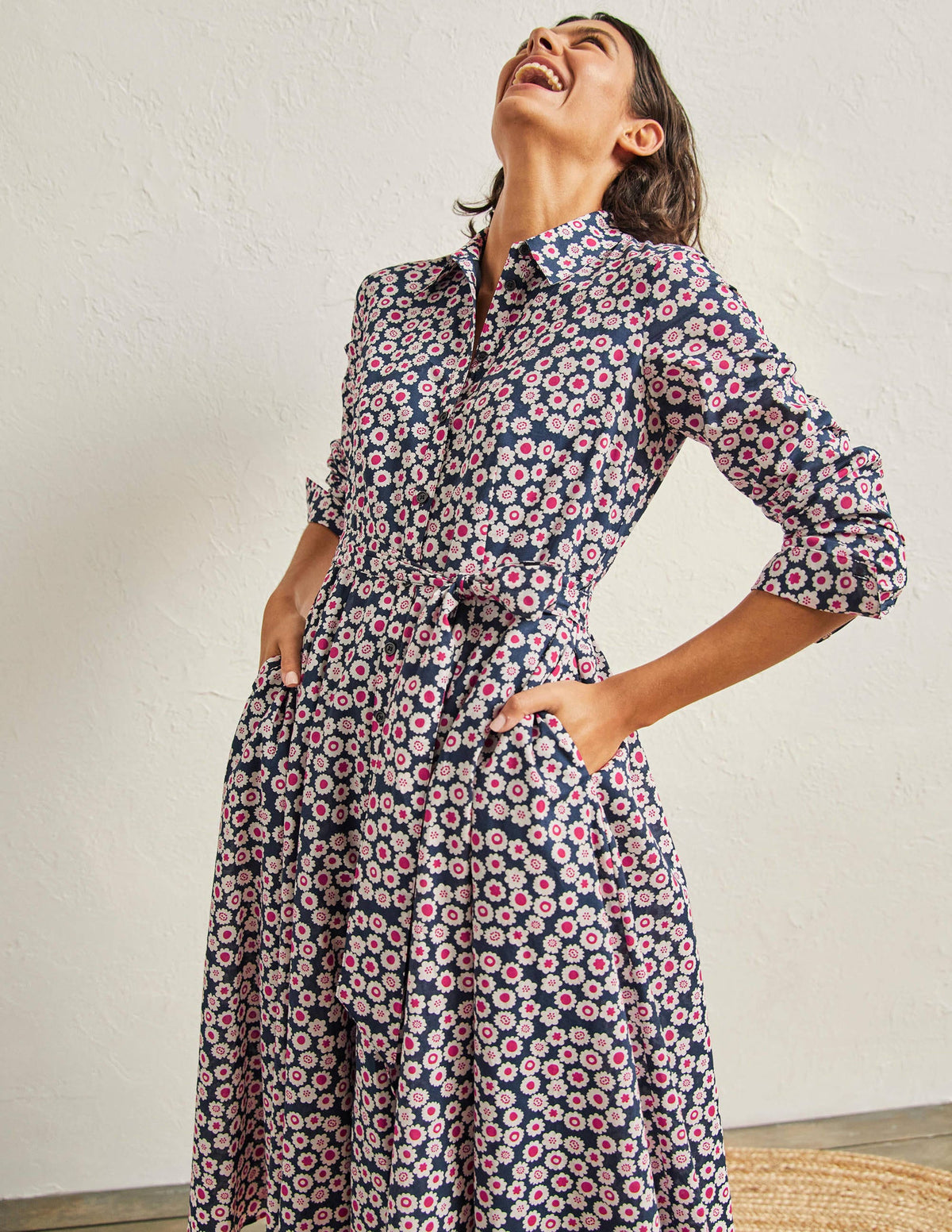 Kitty Midi-Hemdblusenkleid-Französisches Navy, Filigranes Wirbelmuster-4