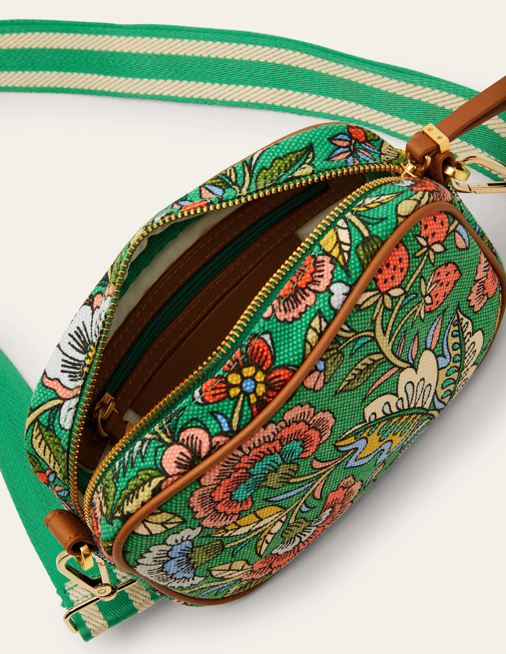 Sac à bandoulière en toile-Émeraude profond, motif Tropic Meadow - Image 2