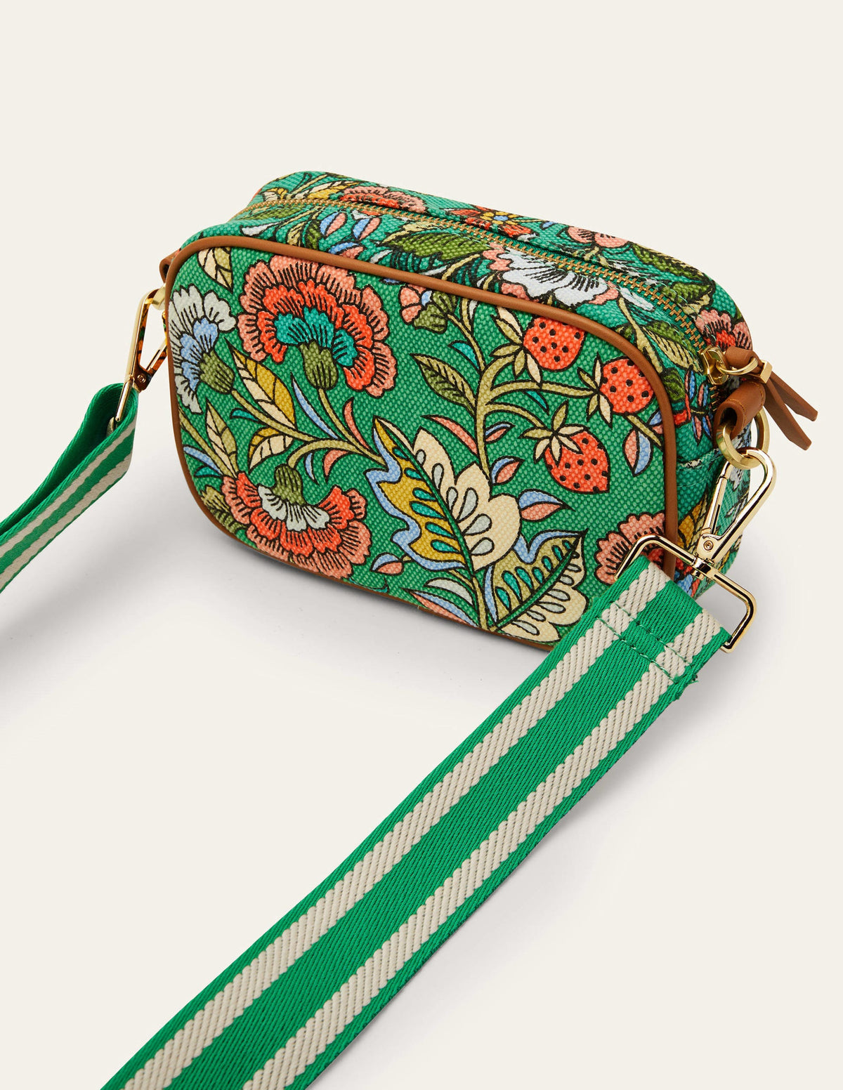 Sac à bandoulière en toile-Émeraude profond, motif Tropic Meadow-3