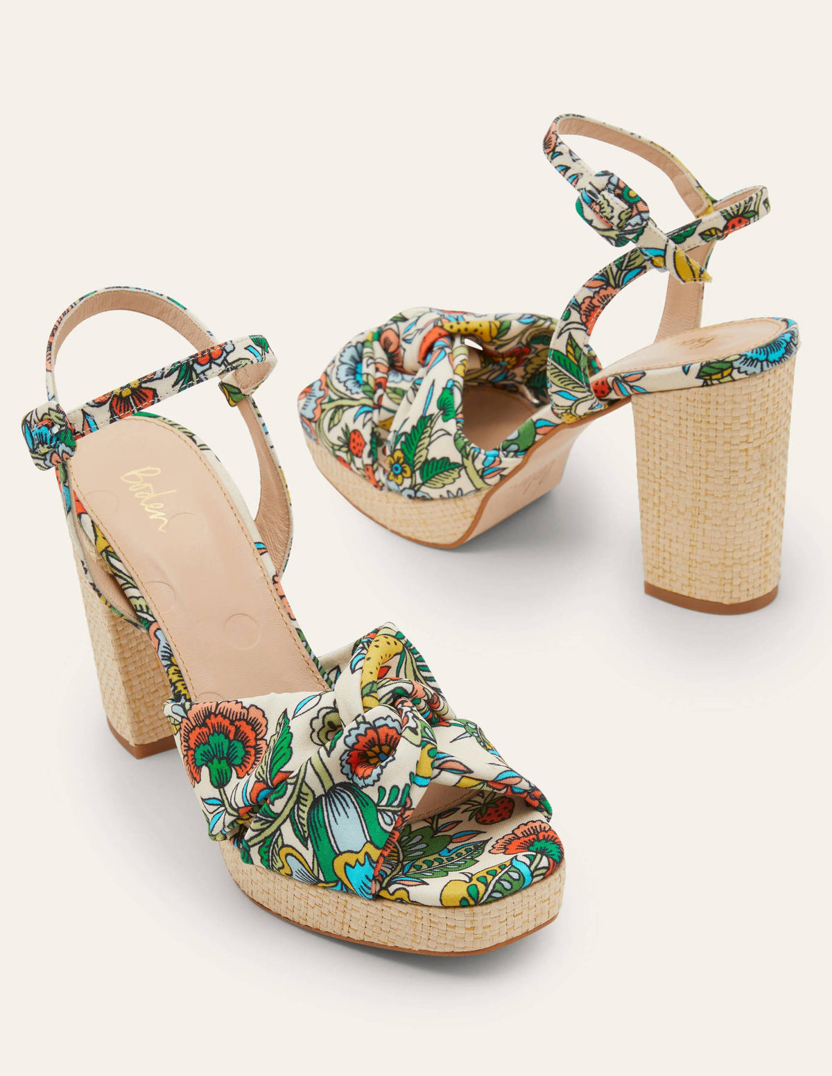 Twist-Front Heeled Platforms-Ivory, Tropic Meadow-1