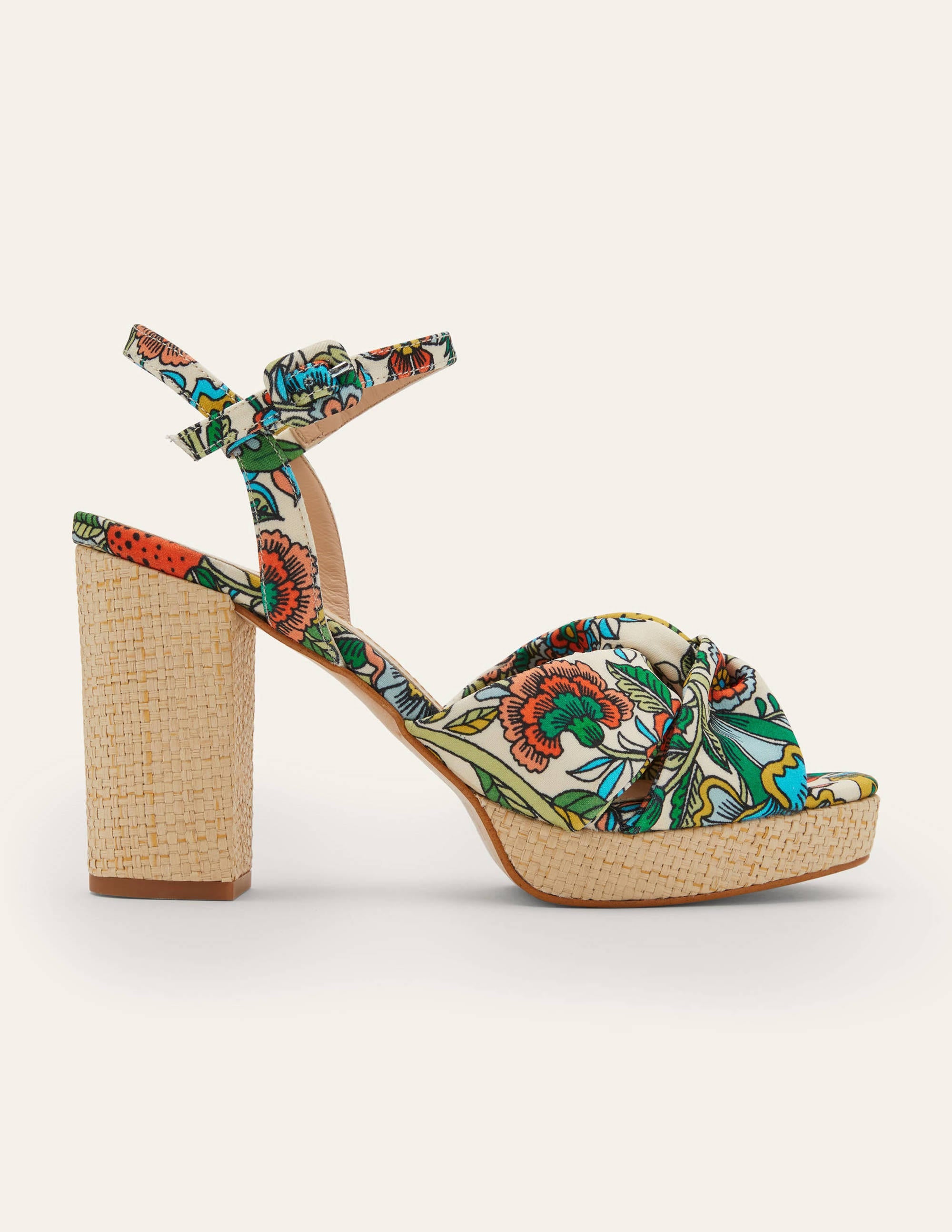 Twist-Front Heeled Platforms-Ivory, Tropic Meadow - Image 2