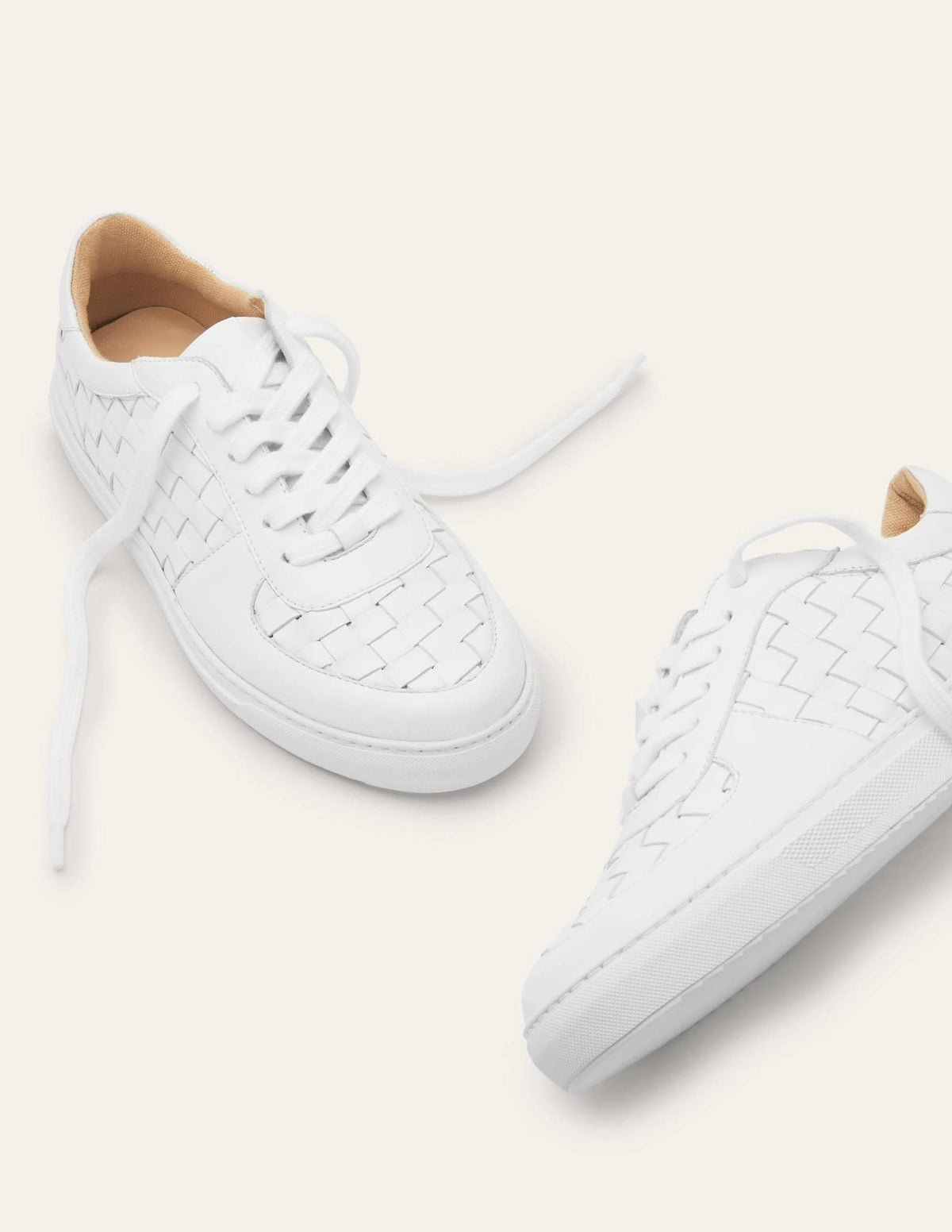 Schnürturnschuhe aus Leder-Weiß, Gewebt-1