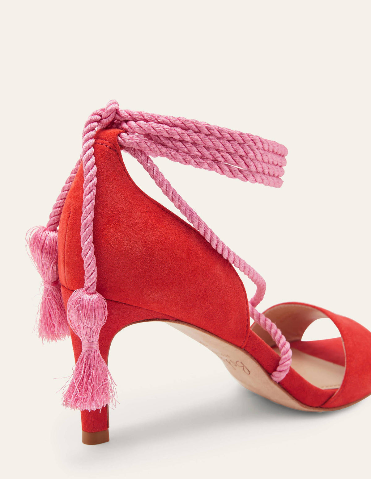 Absatzsandalen aus Veloursleder mit Knöchelriemchen-Drachenrot-3