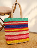 Weiche Strohtasche-Bunt, Gestreift