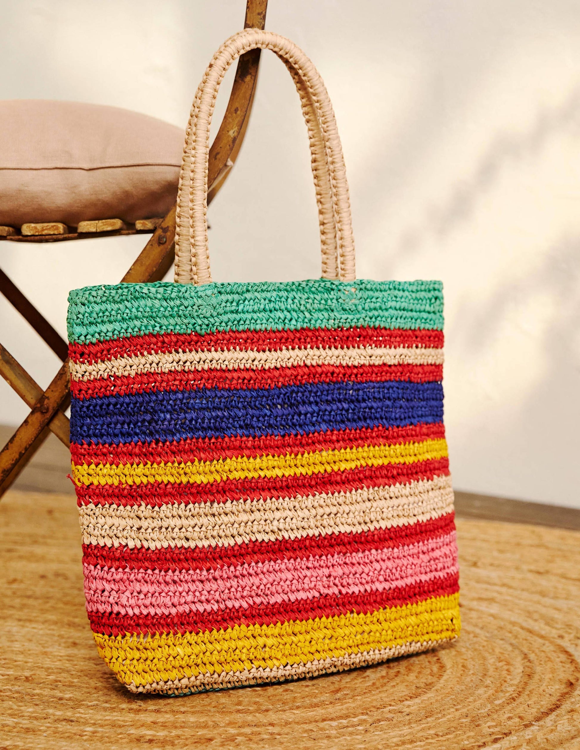 Weiche Strohtasche-Bunt, Gestreift-1