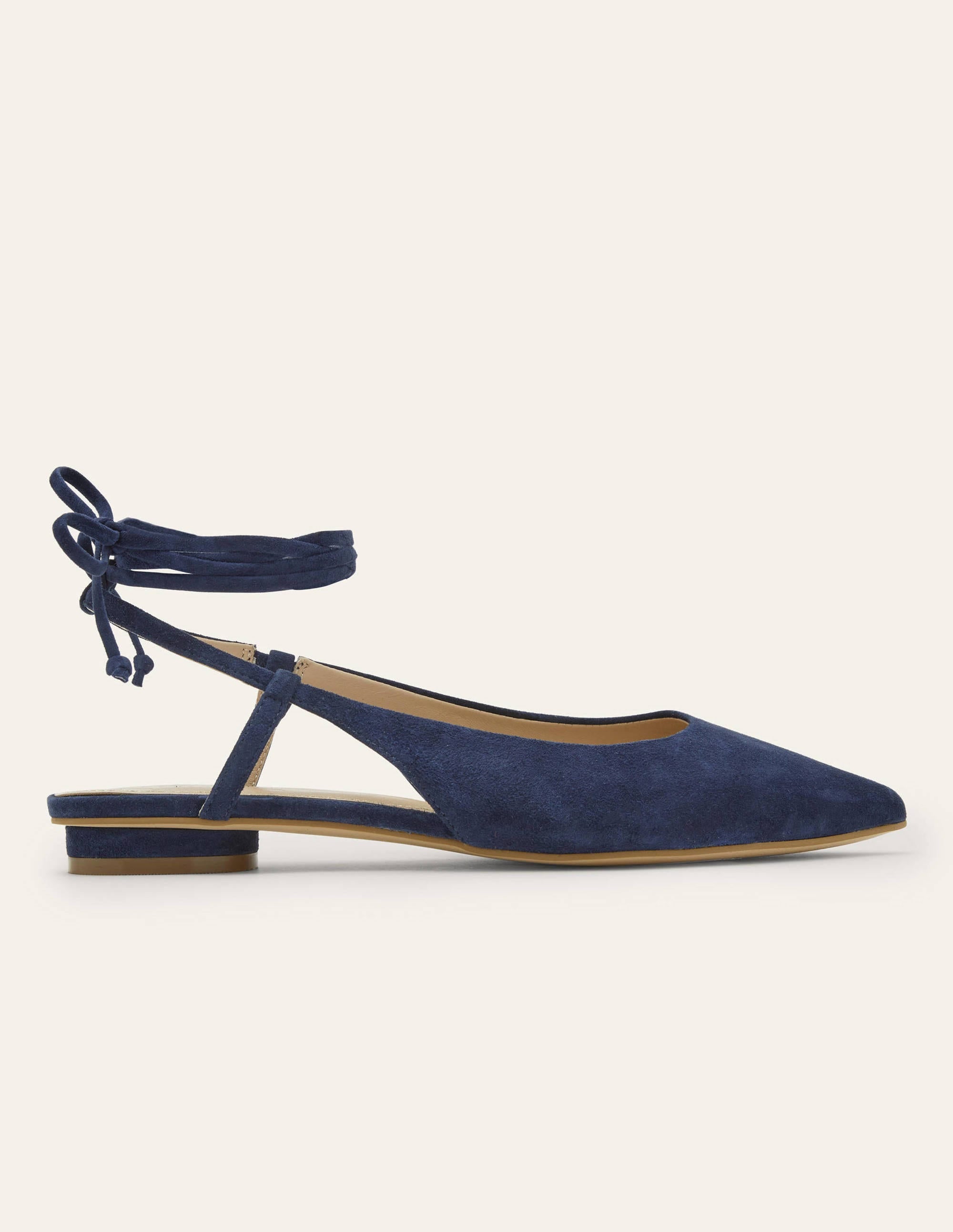 Chaussures plates à bout pointu nouées à la cheville-Daim bleu marine - Image 2