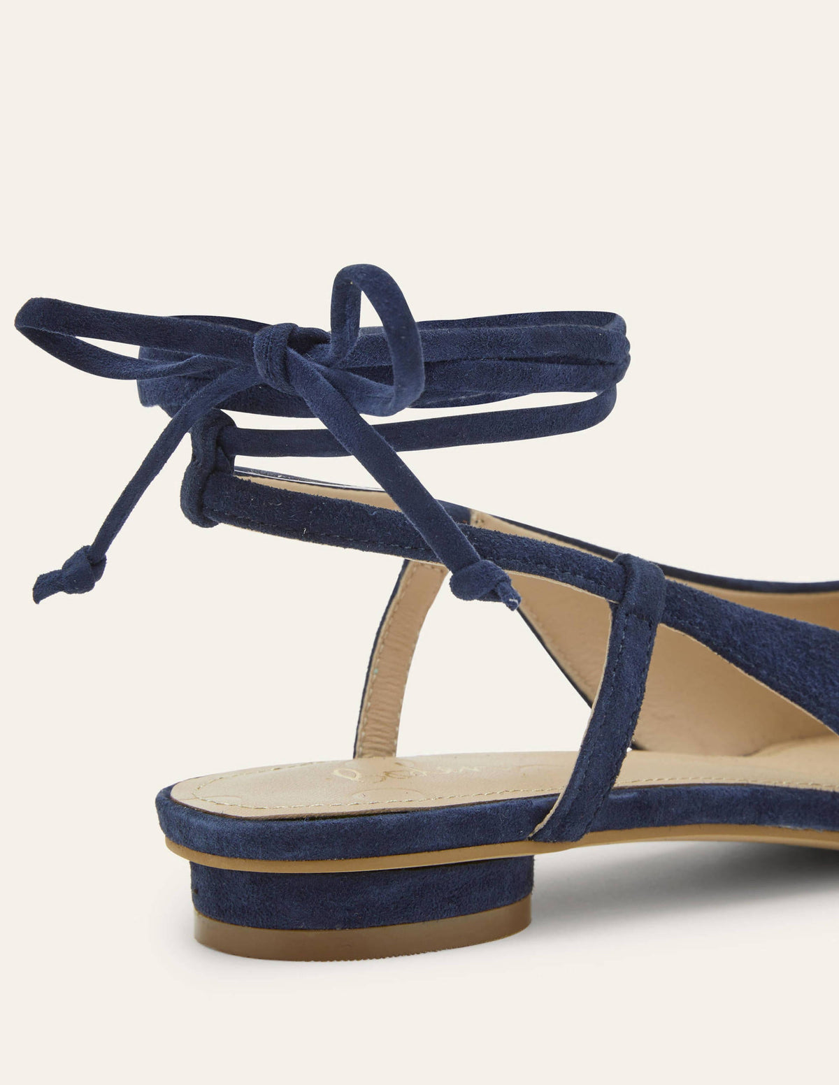 Chaussures plates à bout pointu nouées à la cheville-Daim bleu marine-3