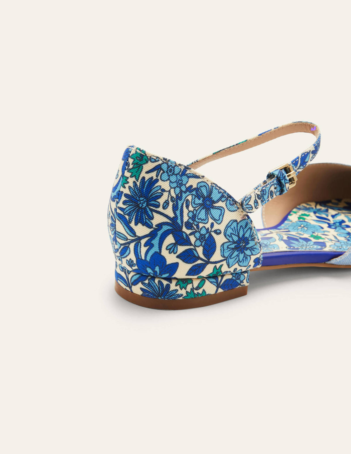 Gemusterte flache Pumps aus Leinen-Graublau, Blumenmuster-3