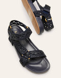 Gewebte Ledersandalen-Marineblau