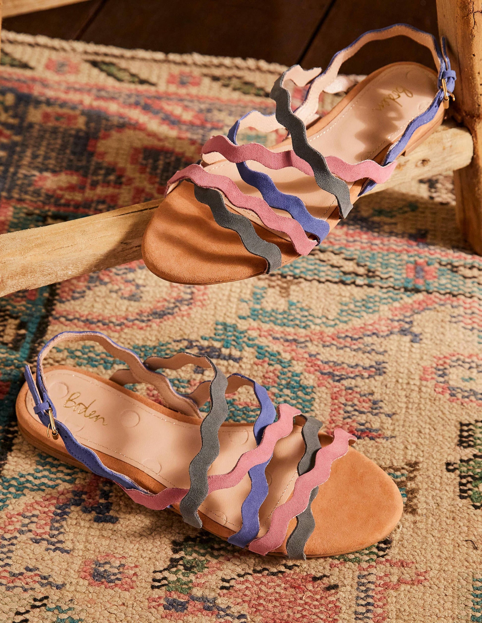 Multi Strap Flat Sandals-Teak Wood Multi-1