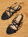 Flache Sandalen mit bunten Riemchen-Marineblau