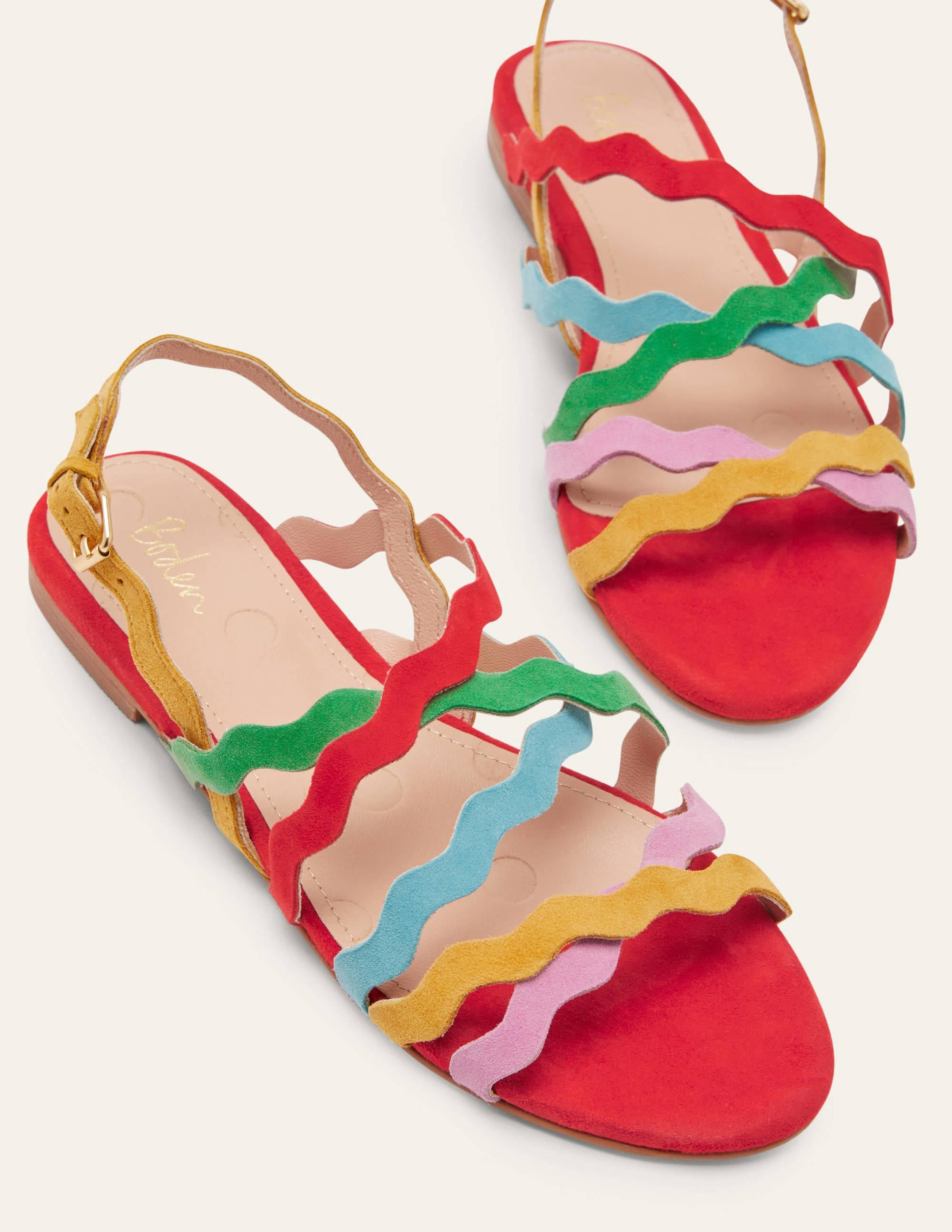 Flache Sandalen mit bunten Riemchen-Helles Mohnblumenrot/Bunt - Image 1