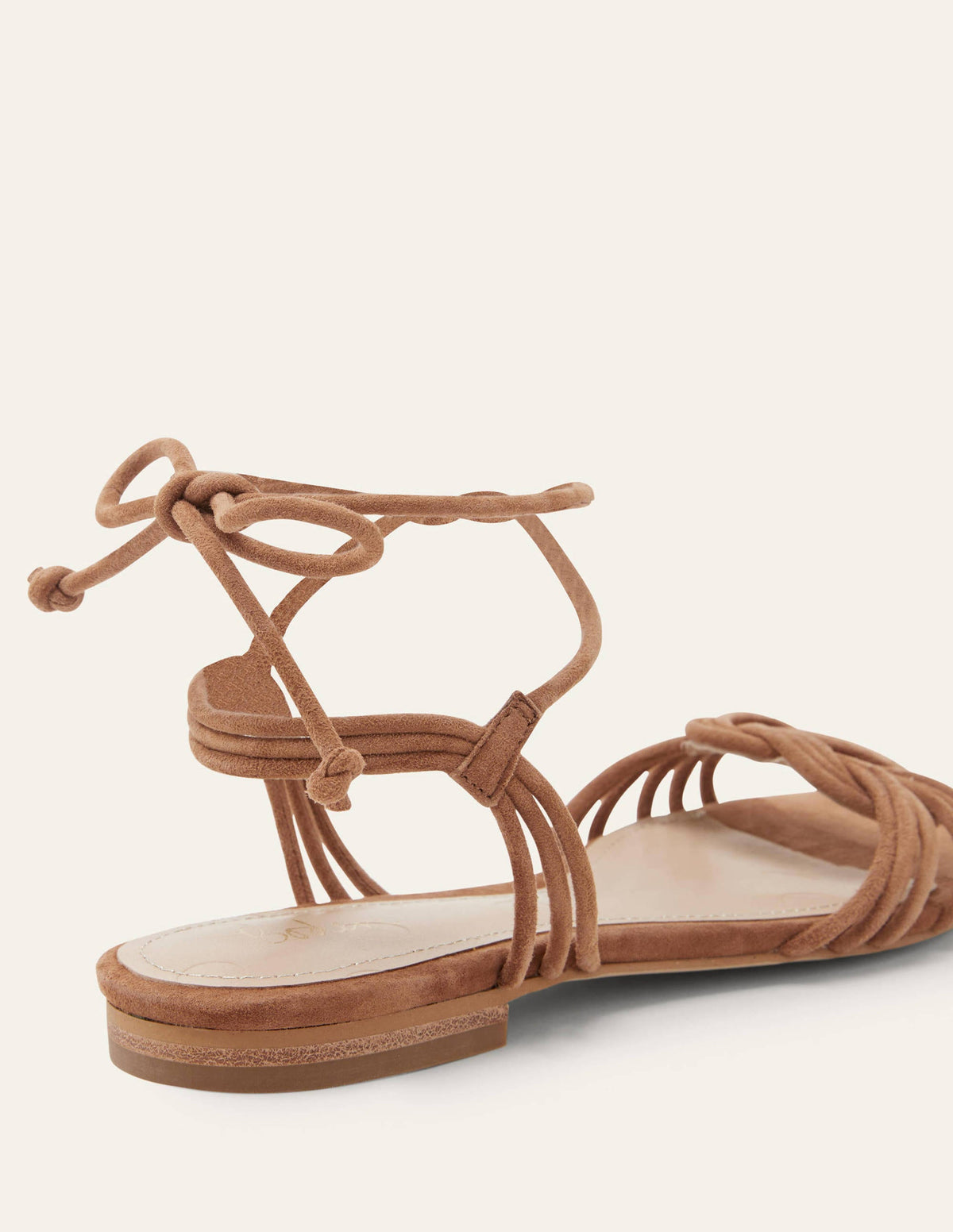 Flache Veloursledersandalen mit Knotendetail-Hellbraun, Veloursleder - Image 3