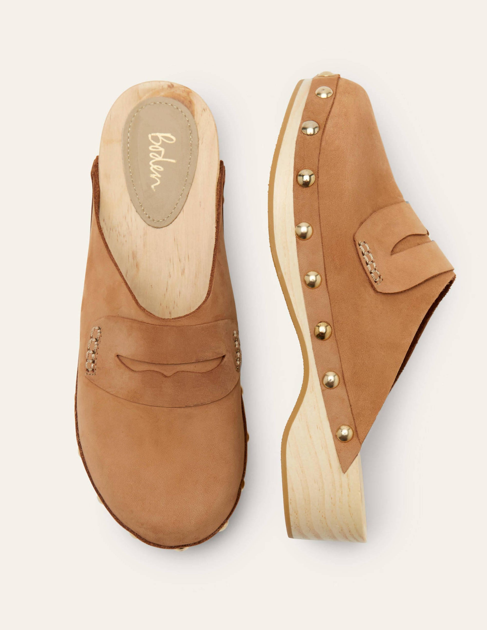Leather Heeled Clogs-Tan-3