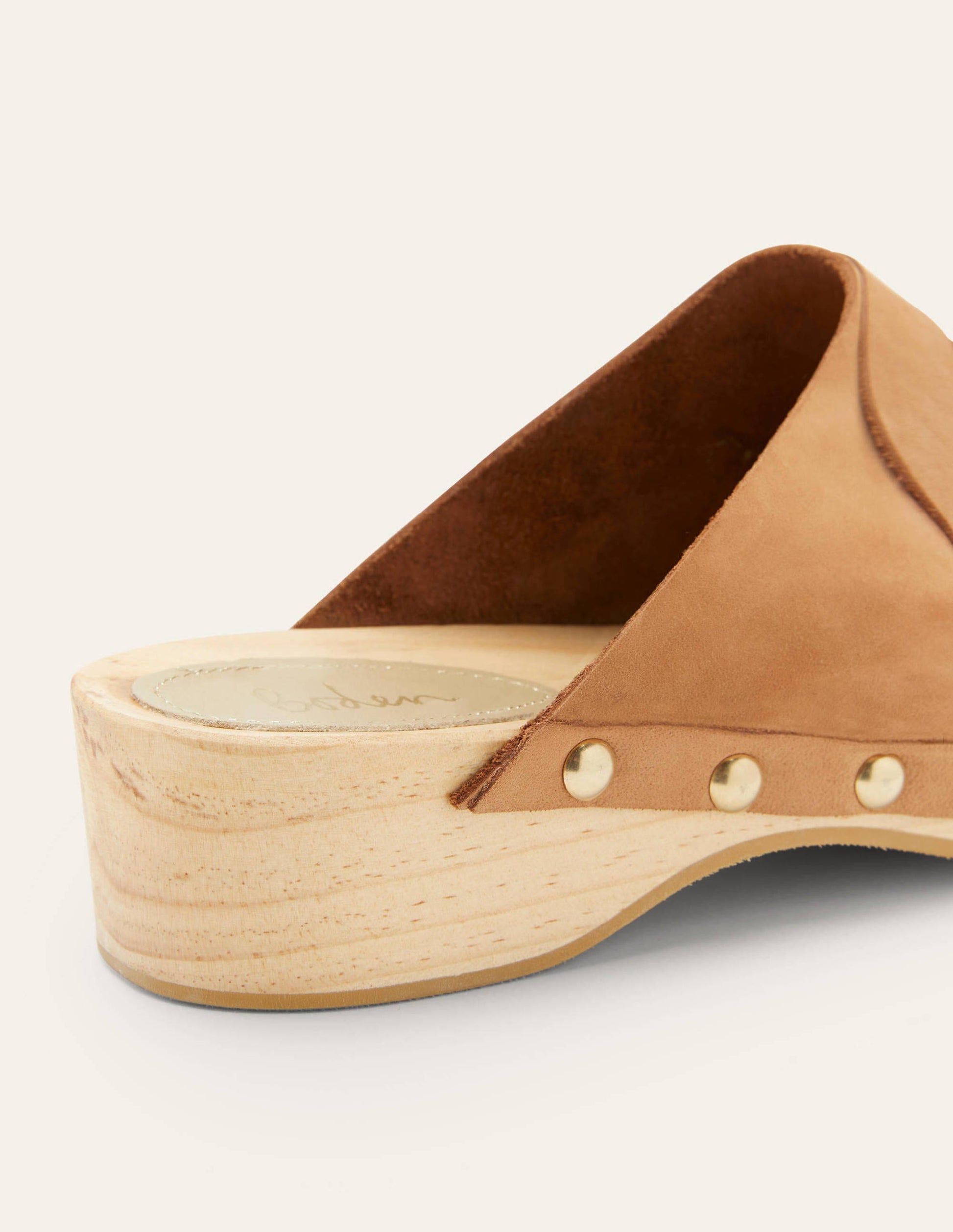 Leather Heeled Clogs-Tan-4