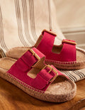 Espadrille-Sandalen mit Schnalle-Rosenrot