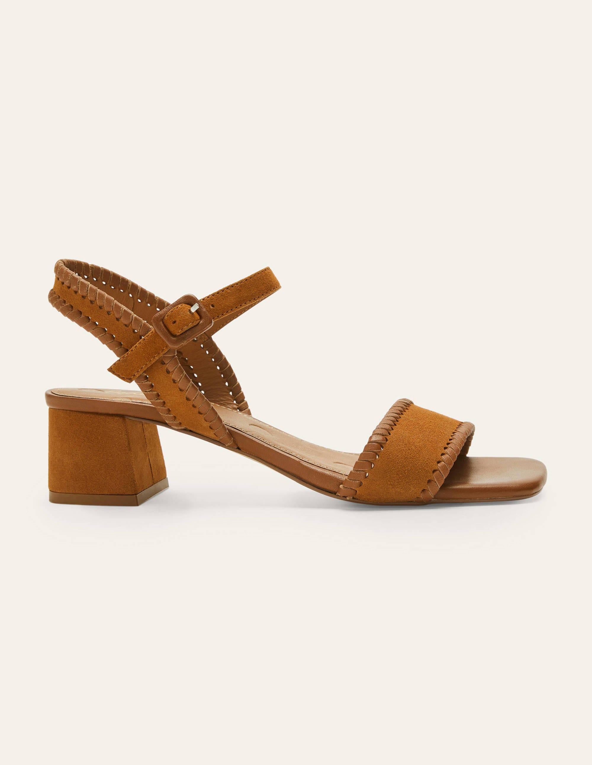 Veloursledersandalen mit Blockabsatz-Hellbraun - Image 2