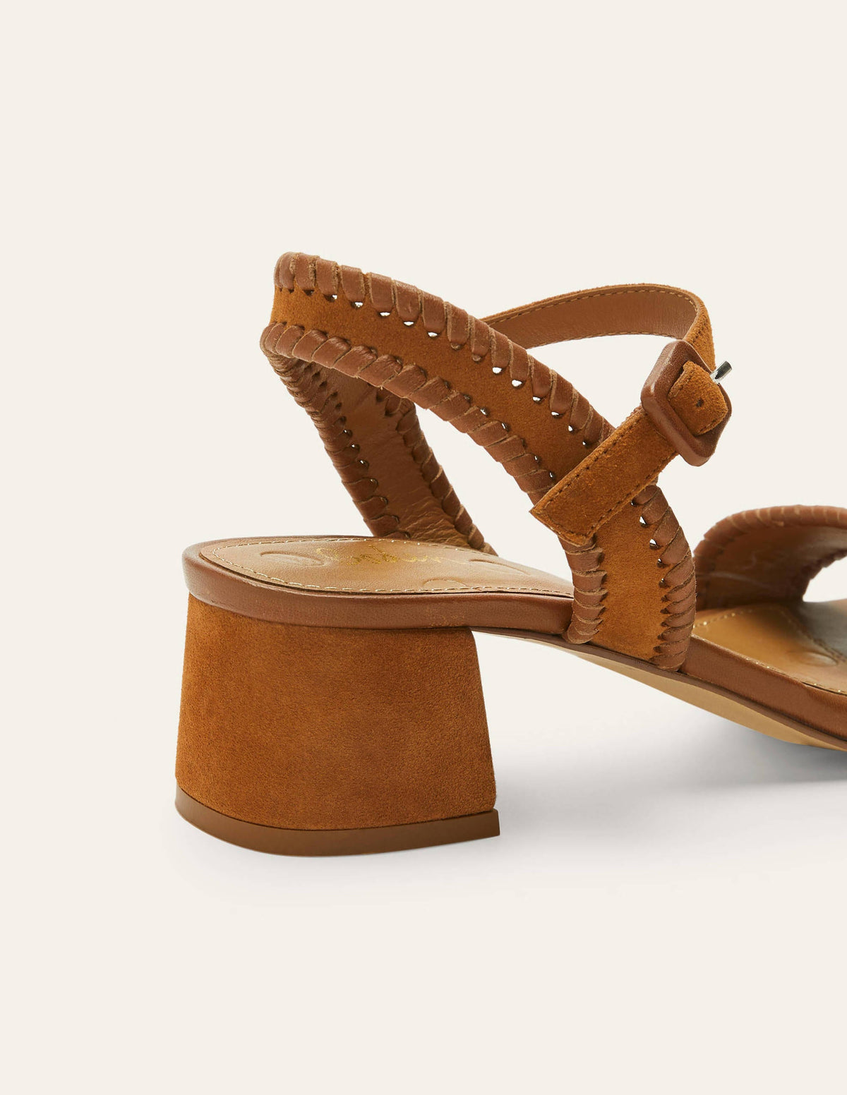 Veloursledersandalen mit Blockabsatz-Hellbraun - Image 3