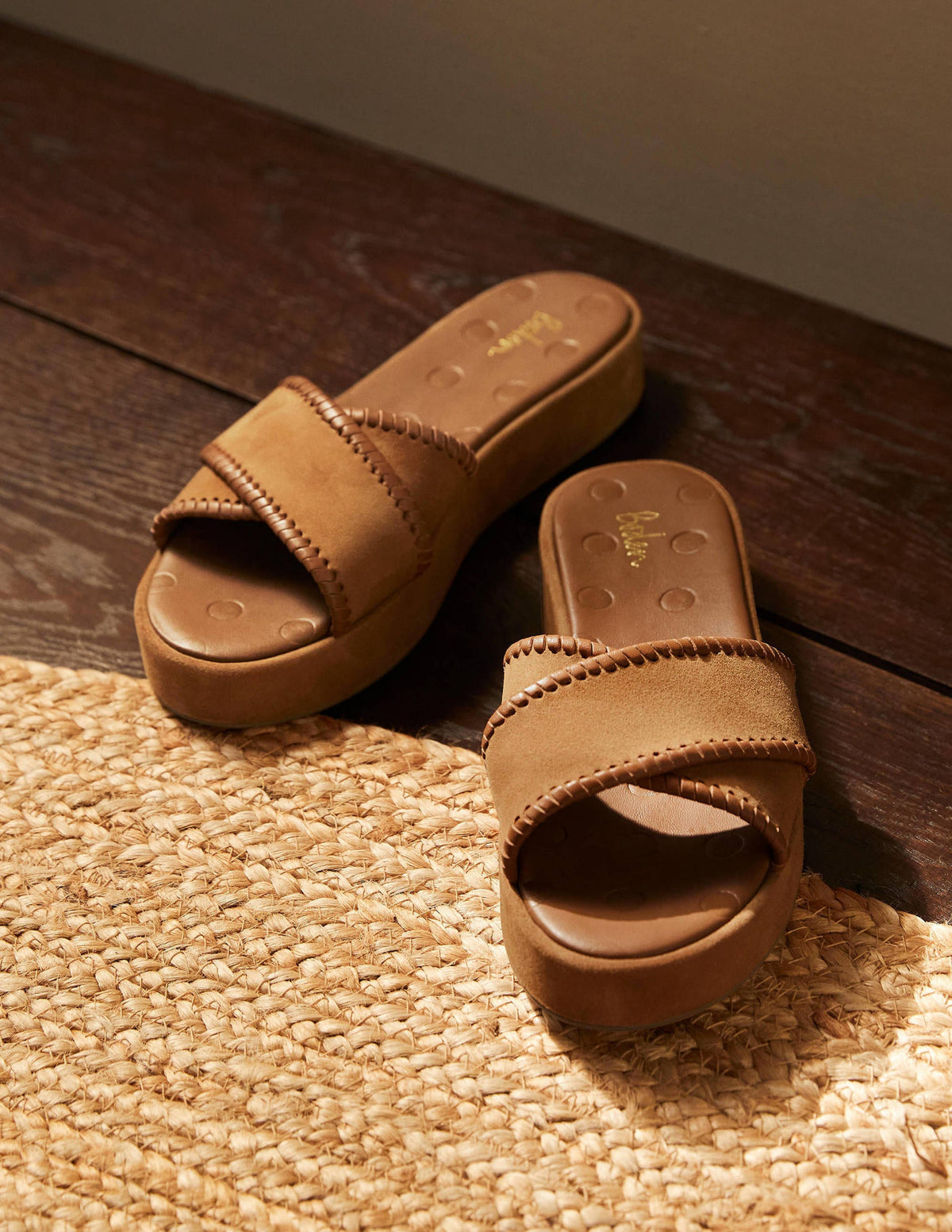 Suede Flatform Sandals-Tan - Image 1