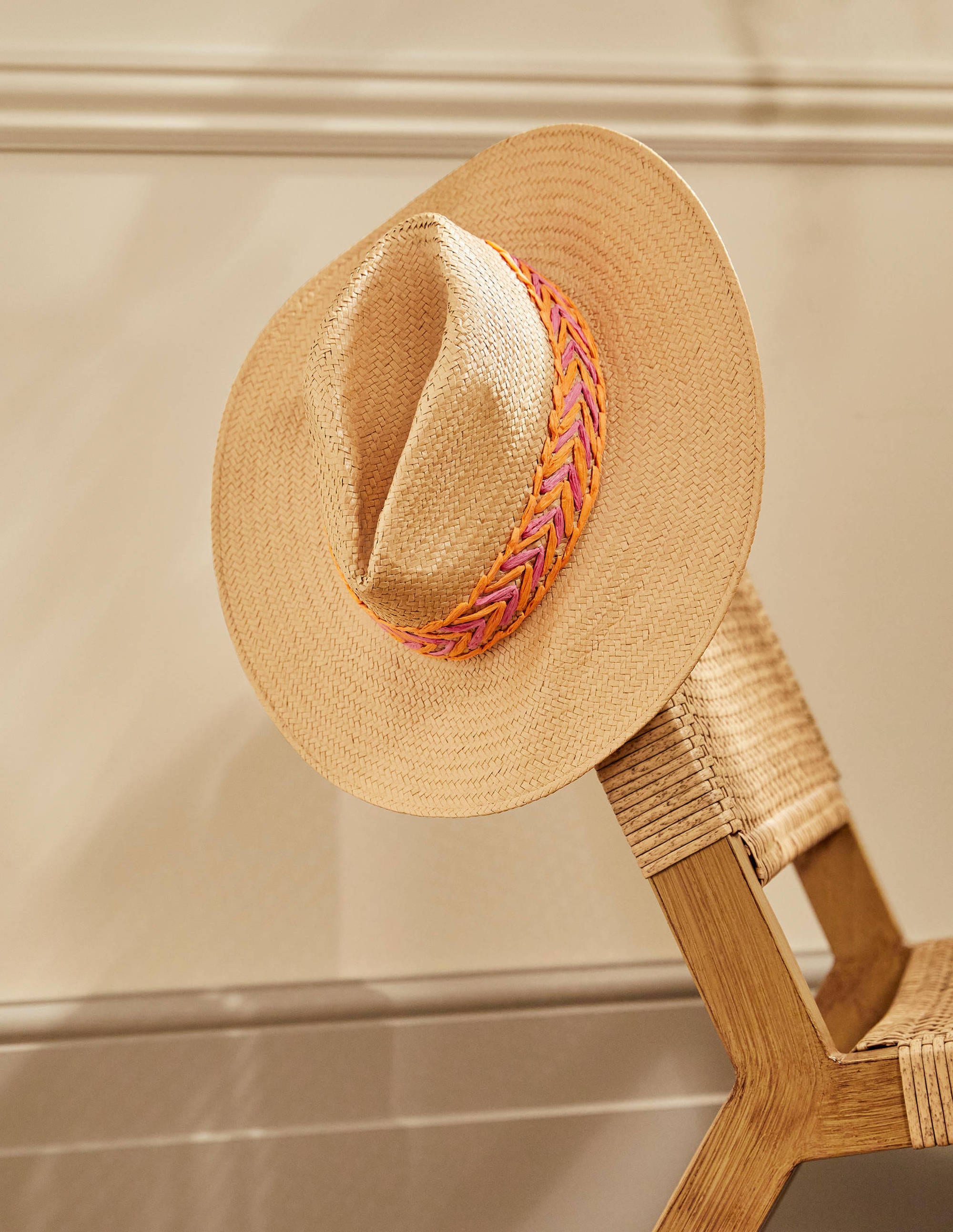 Embroidered Straw Fedora Hat-Natural - Image 1