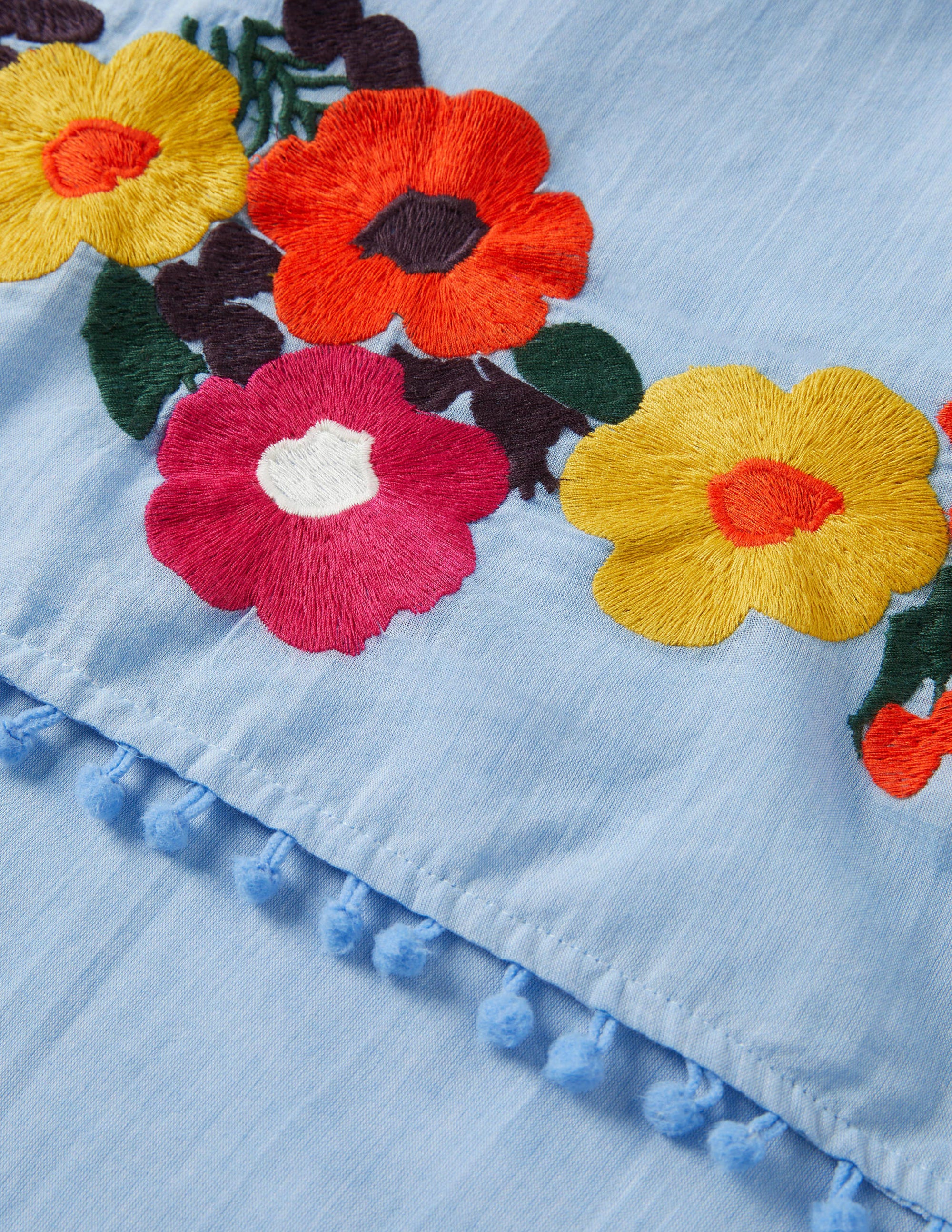 Foulard brodé à pompons-Bleu ancien, brodé - Image 3