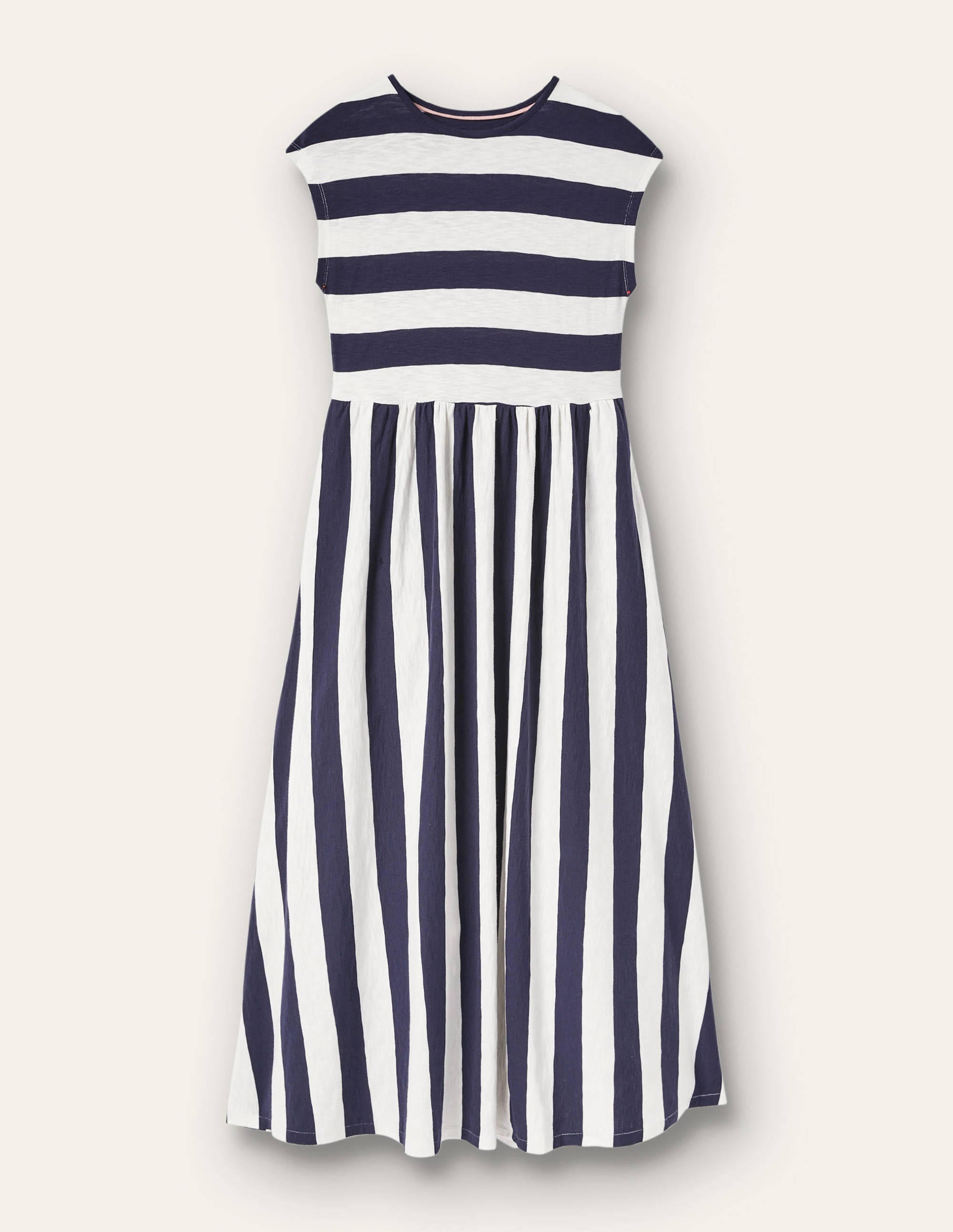Easy T-Shirt Midi Dress-Navy and Ivory Stripe - Image 5