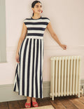 Easy T-Shirt Midi Dress-Navy and Ivory Stripe