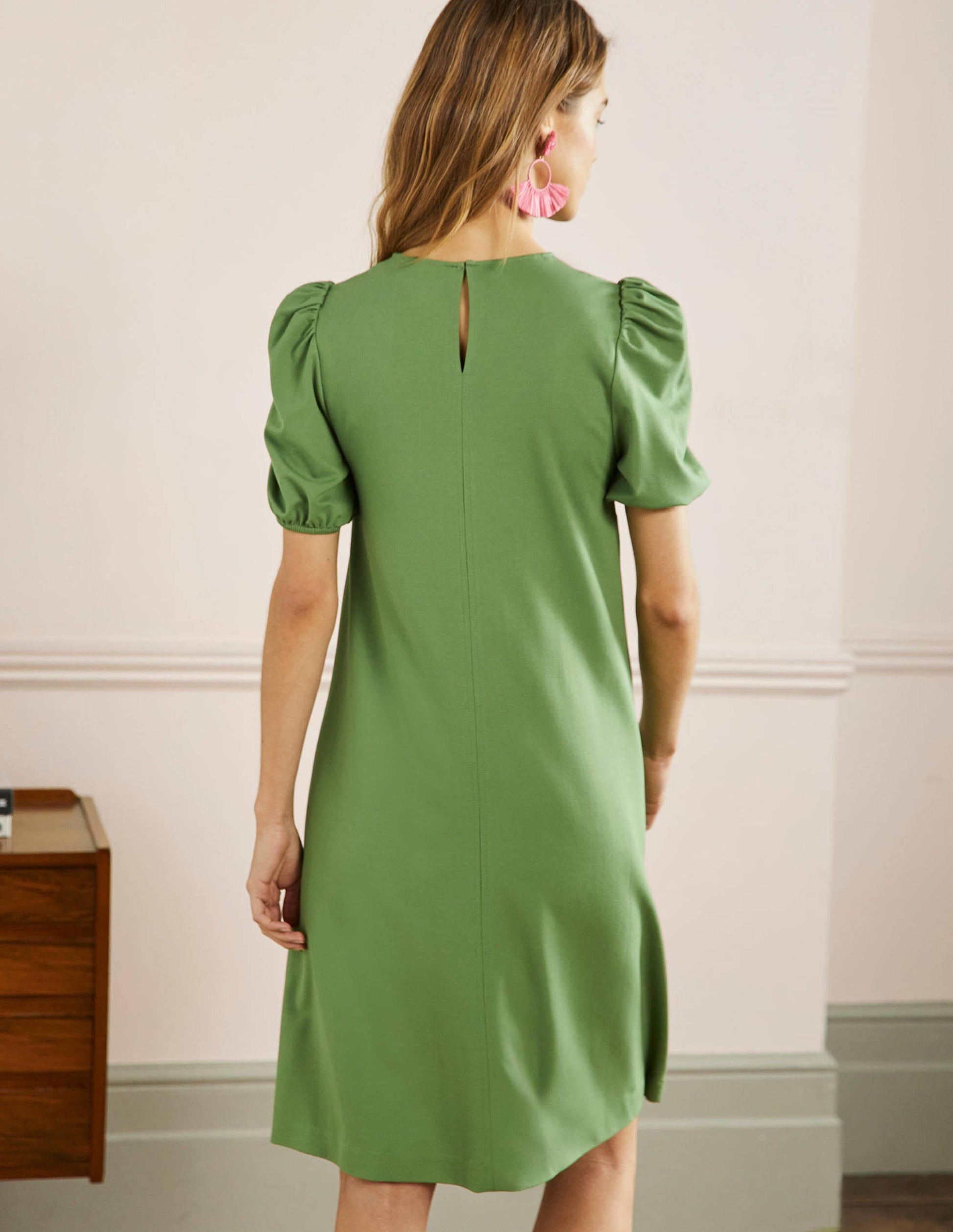 Robe fourreau en jersey à surpiqûres-Lierre anglais-3
