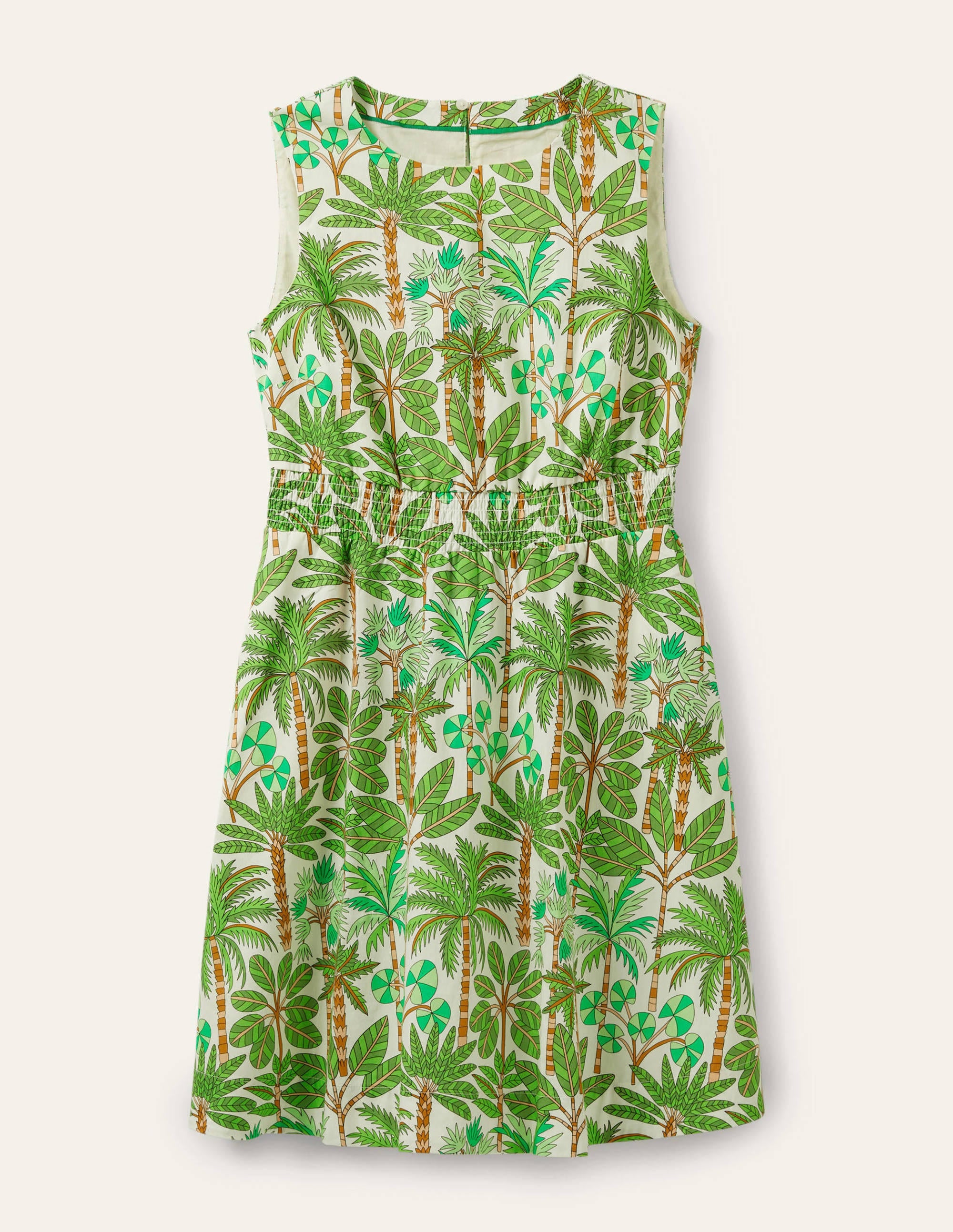 Minikleid mit gesmokter Taille-Grün, Tropenmuster - Image 5