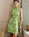 Minikleid mit gesmokter Taille-Grün, Tropenmuster