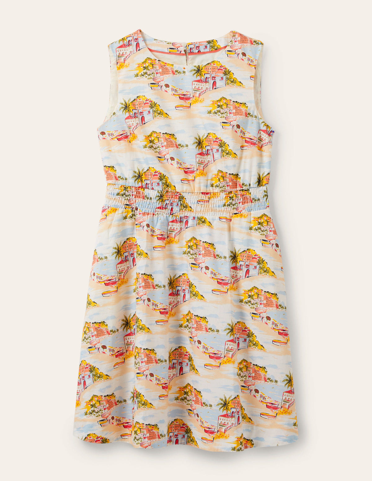 Mini-robe à taille smockée-Ivoire, motif Paradise Bay-5