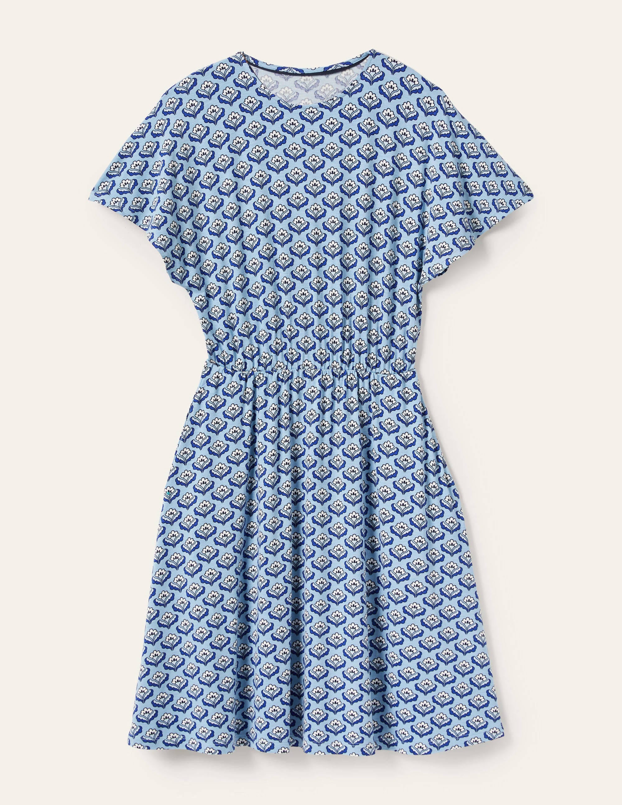 Jerseykleid mit Flatterärmeln-Graublau, Orientalische Knospen - Image 6